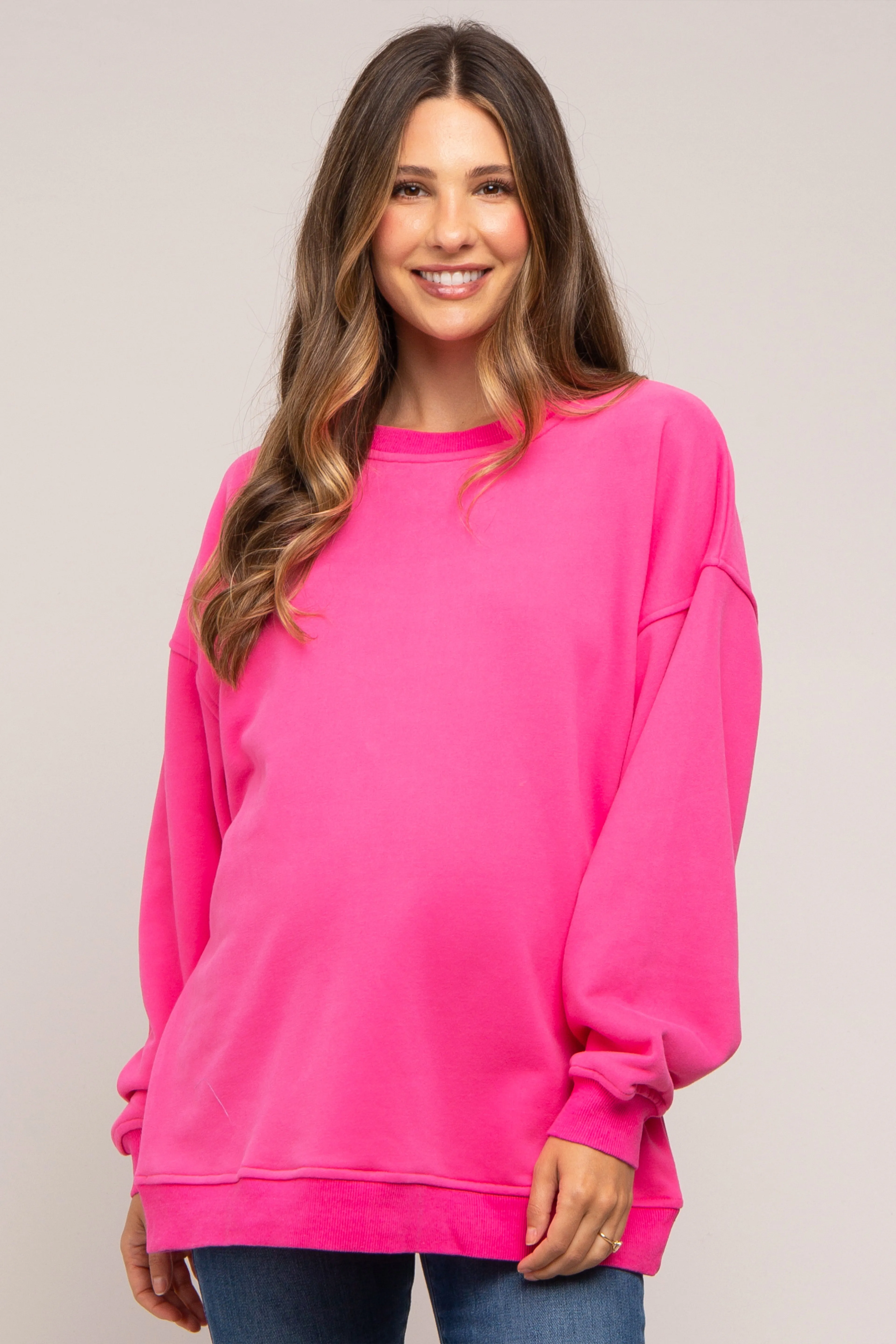 Fuchsia Soft Knit Fleece Lined Maternity Sweatshirt sold by Pinkblush
