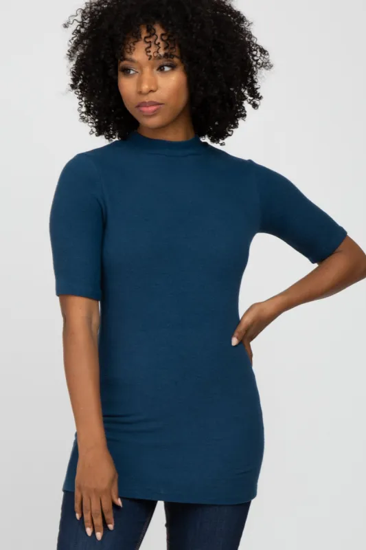 Teal Soft Brushed Knit Mock Neck Top sold by Pinkblush