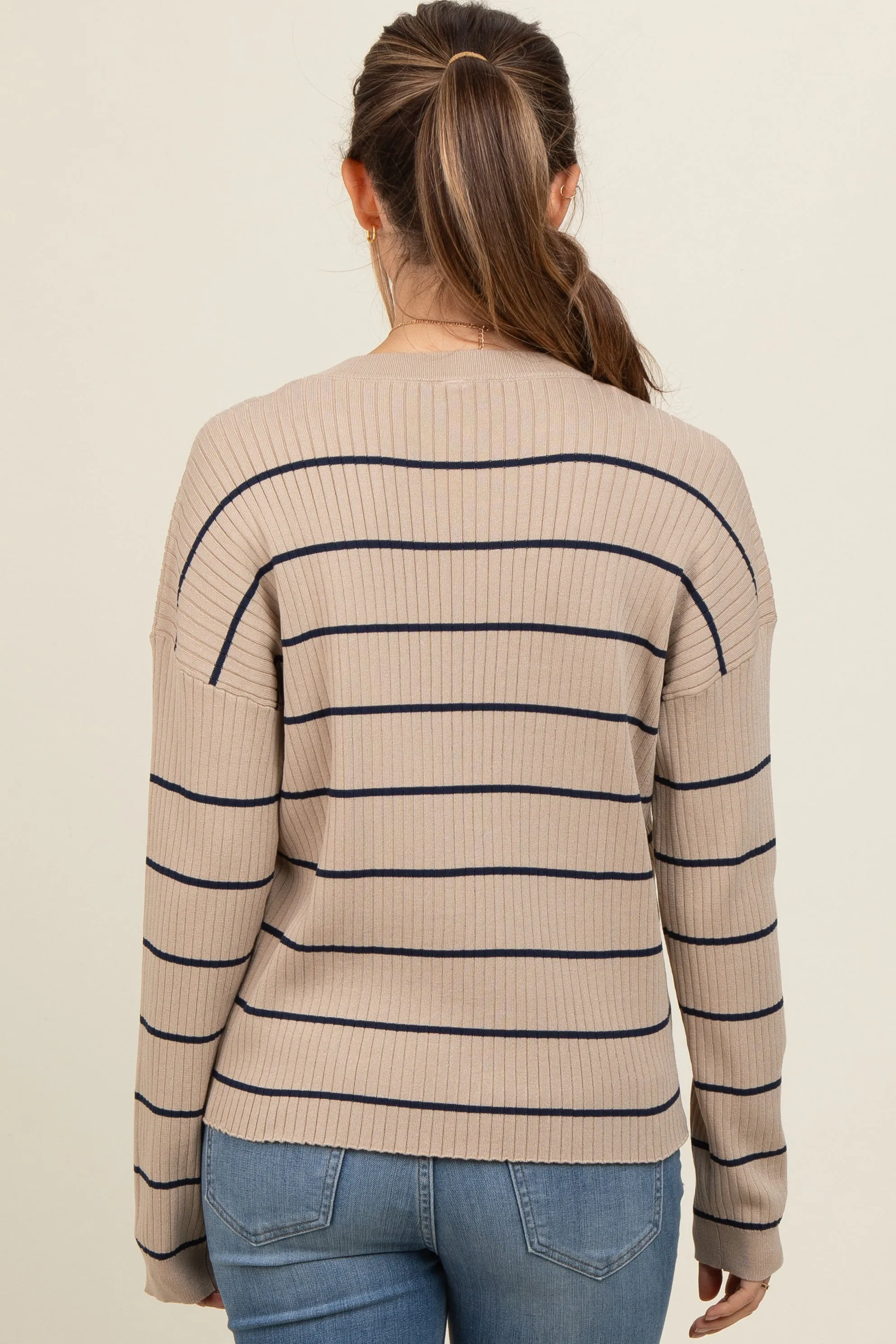 Mocha Striped Ribbed Knit Long Sleeve Maternity Top sold by Pinkblush product image thumbnail 3