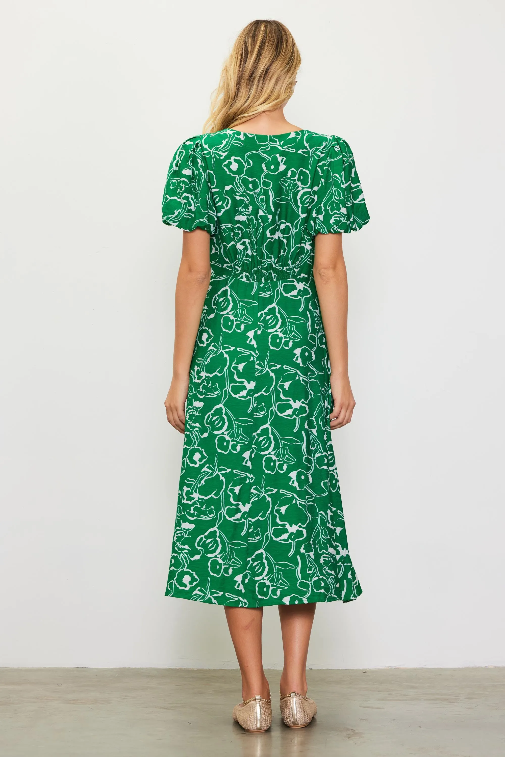 Green Floral Button Front Short Sleeve Midi Dress sold by Pinkblush product image thumbnail 3
