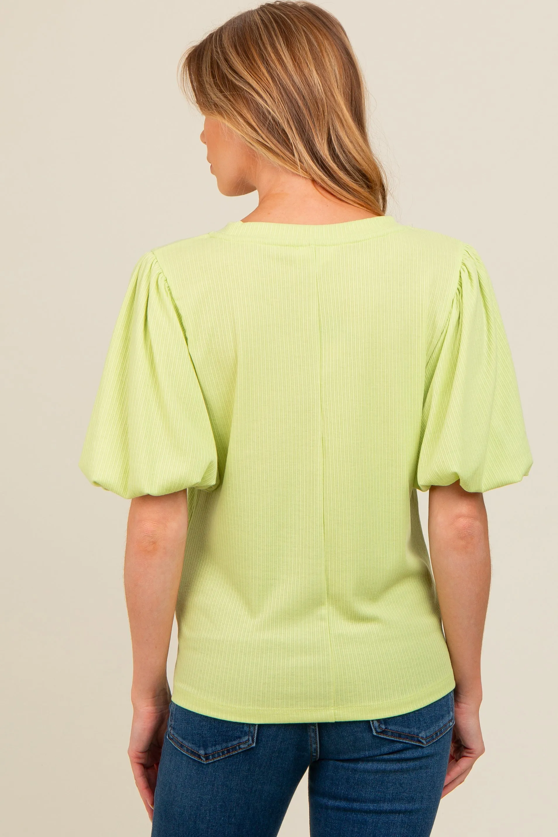 Lime Ribbed Puff Short Sleeve Maternity Top sold by Pinkblush product image thumbnail 2