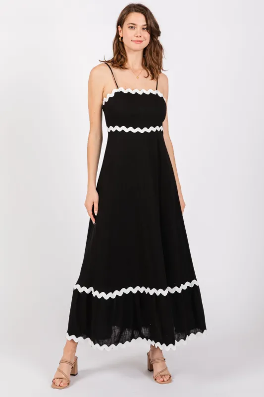 Black Ric Rac Trim Tiered Midi Dress sold by Pinkblush