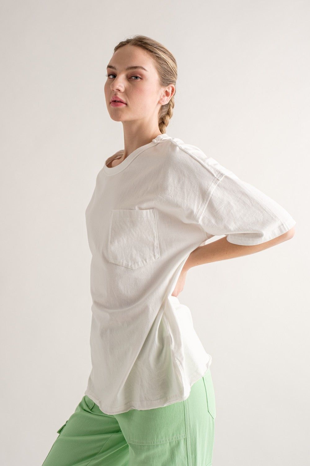 White Exposed Seam Pocket T-Shirt sold by Pinkblush product image thumbnail 2