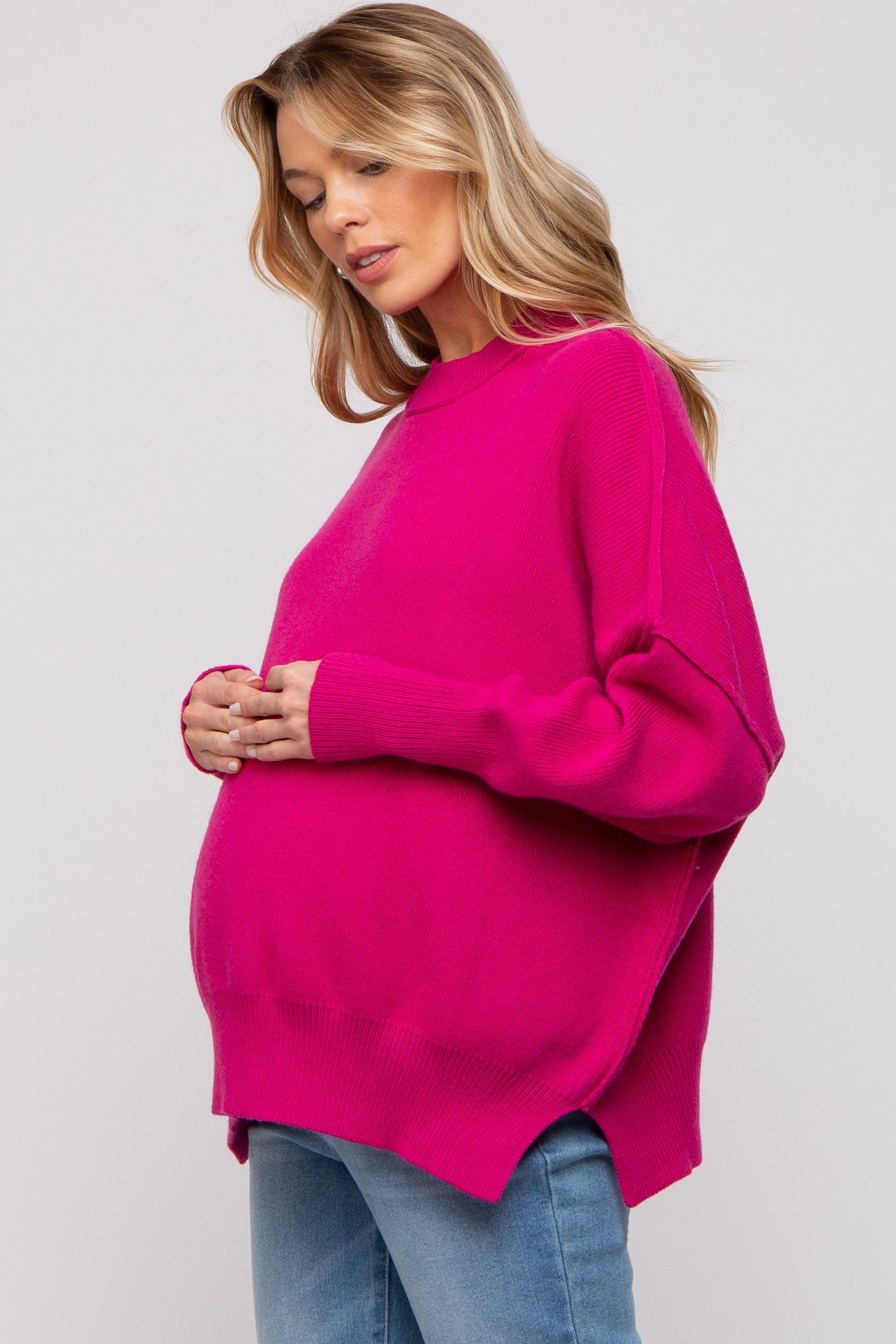 Magenta Knit Mock Neck Maternity Sweater sold by Pinkblush product image thumbnail 2