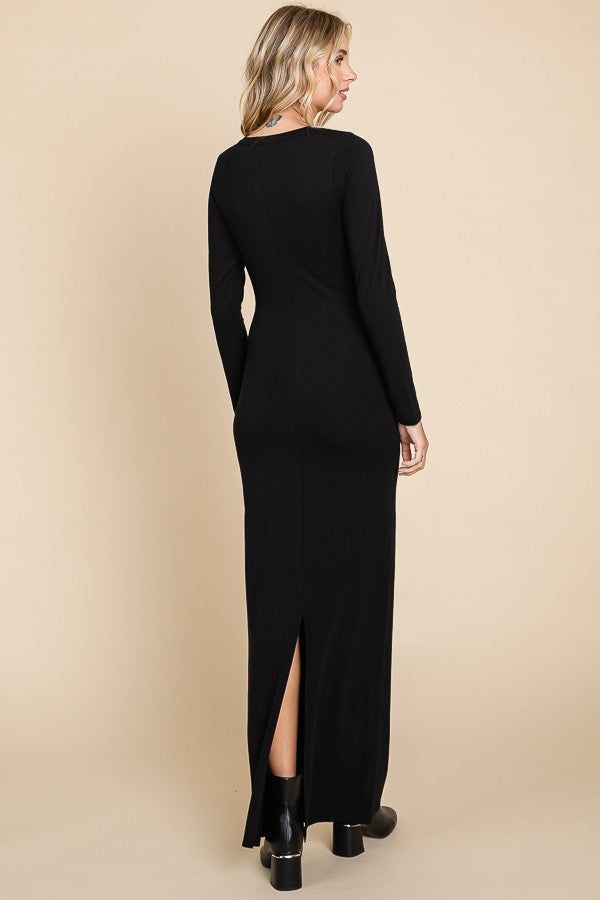 Black Solid Long Sleeve Scoop Neck Maxi Dress sold by Pinkblush product image thumbnail 3