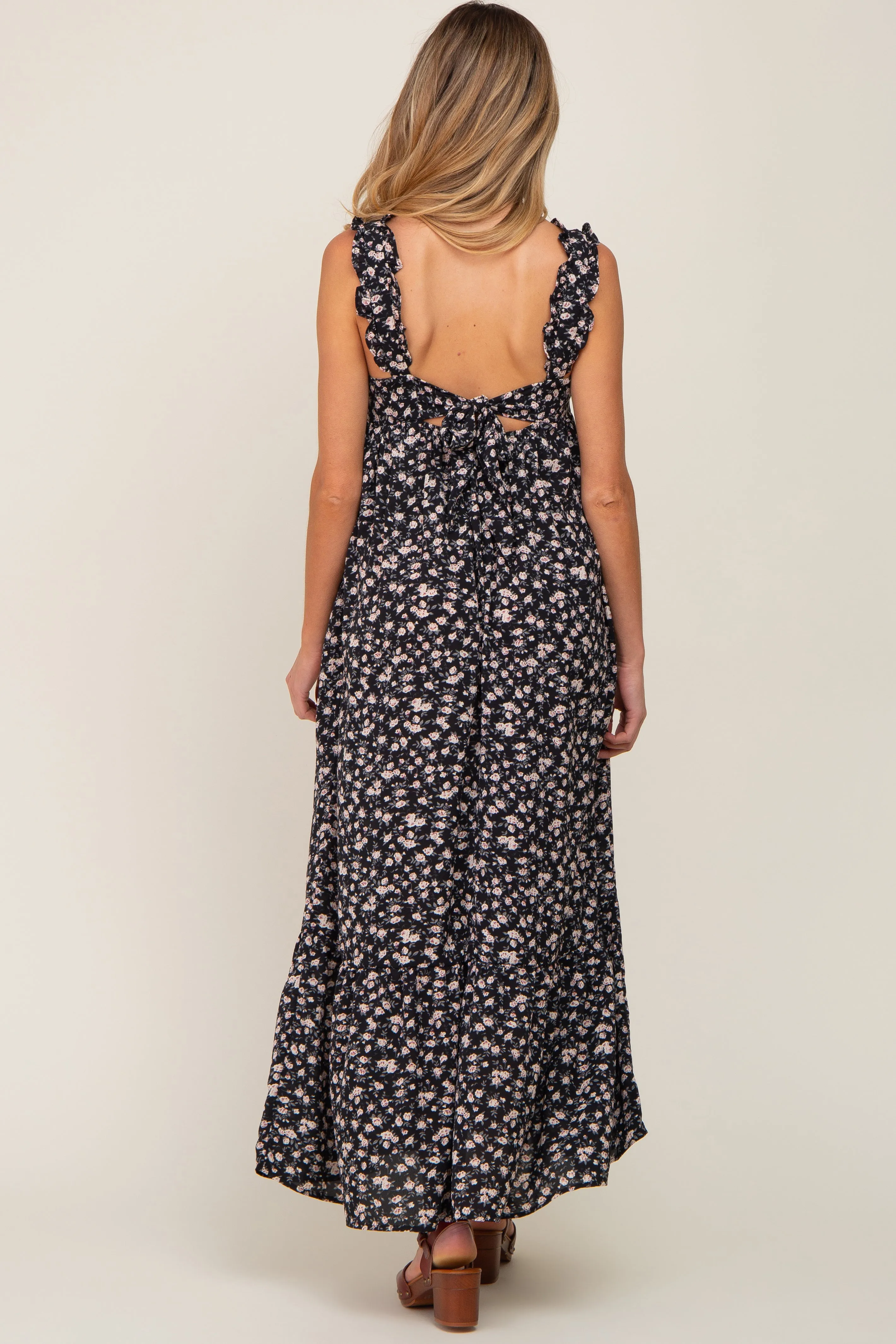 Black Floral Ruffle Trim Maternity Maxi Dress sold by Pinkblush product image thumbnail 3