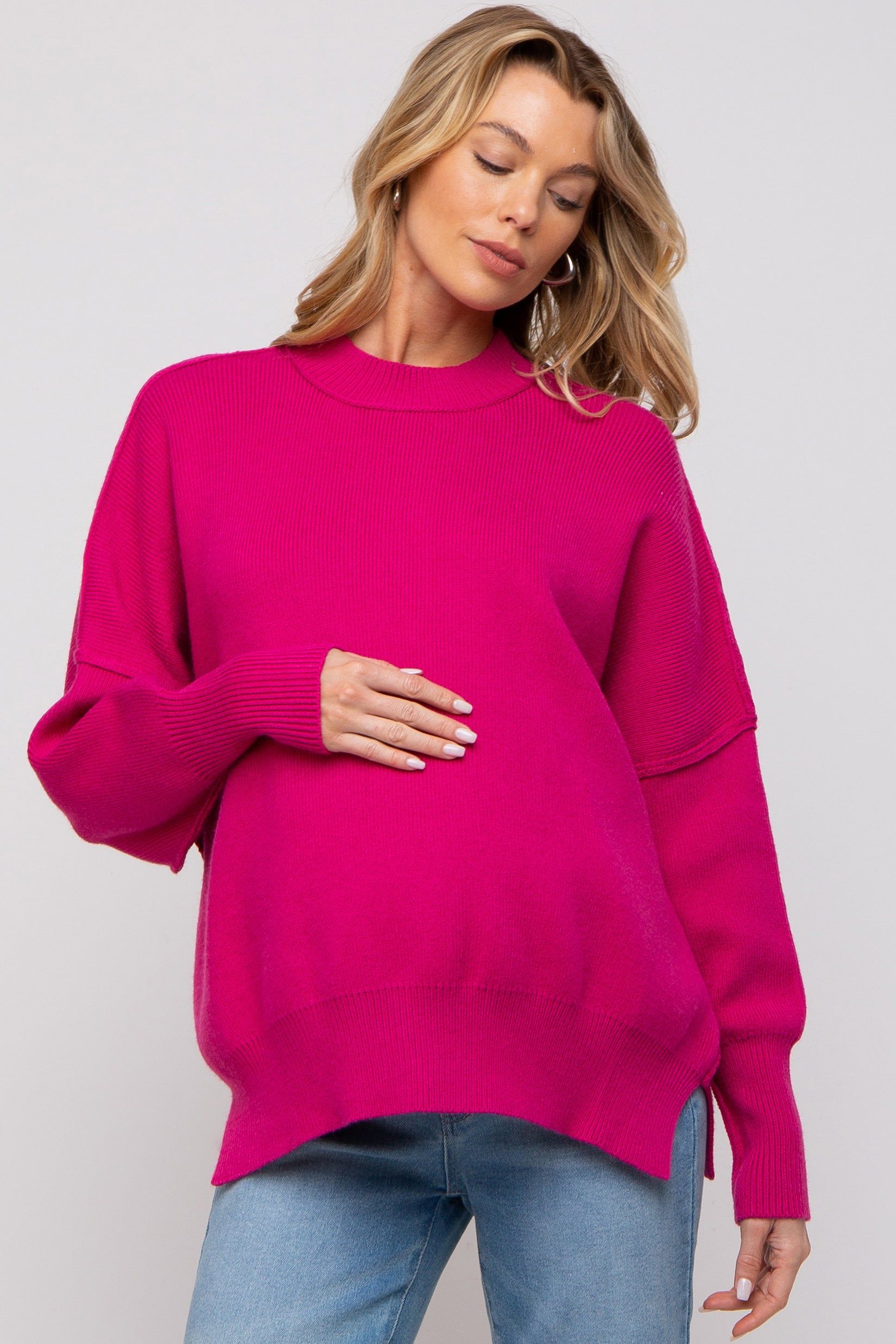 Magenta Knit Mock Neck Maternity Sweater sold by Pinkblush