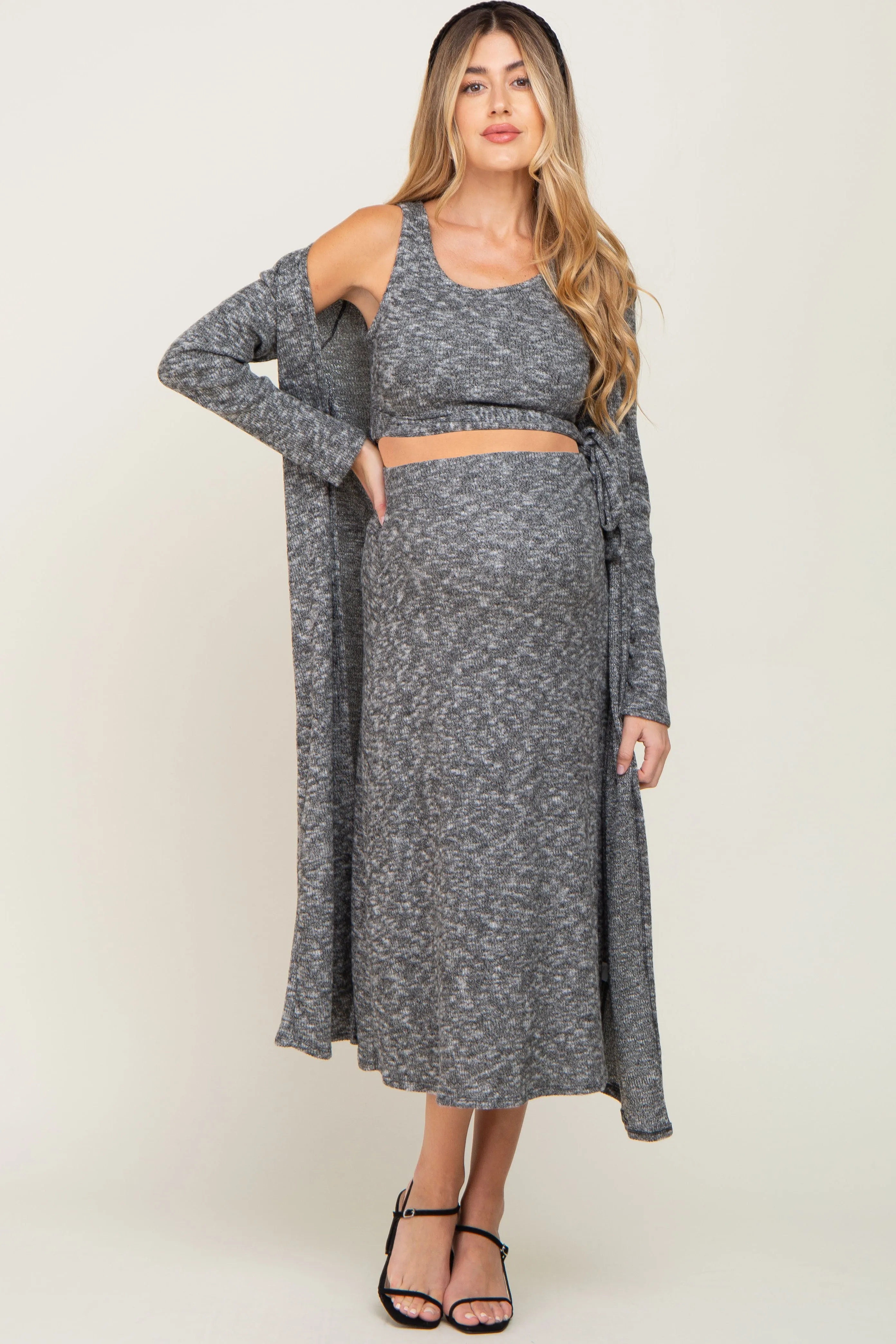 Charcoal 3-Piece Skirt and Cardigan Maternity Set sold by Pinkblush