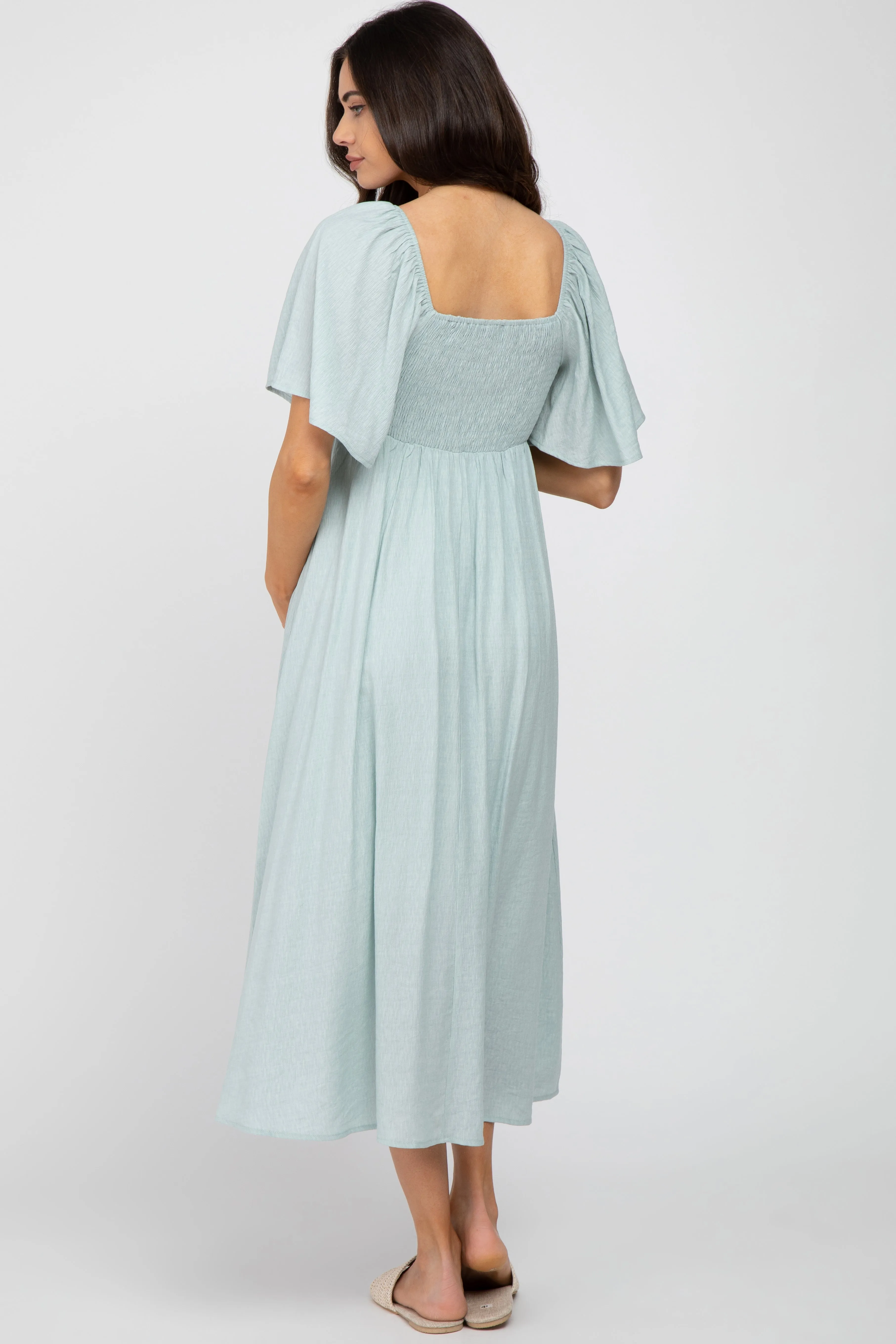 Light Blue Front Tie Ruffle Sleeve Maternity Midi Dress sold by Pinkblush product image thumbnail 3