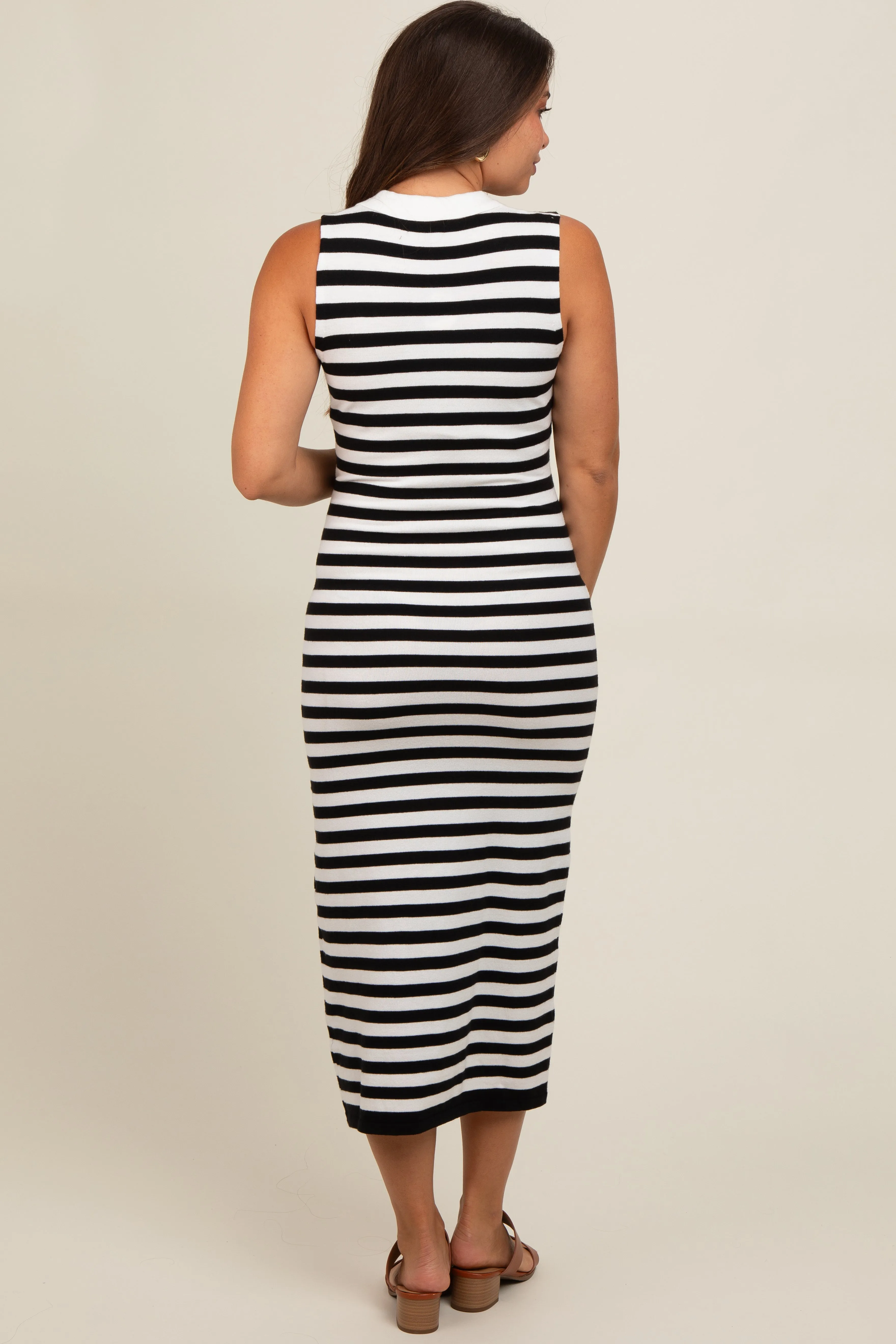 Black Striped Fitted Maternity Polo Midi Dress sold by Pinkblush product image thumbnail 3