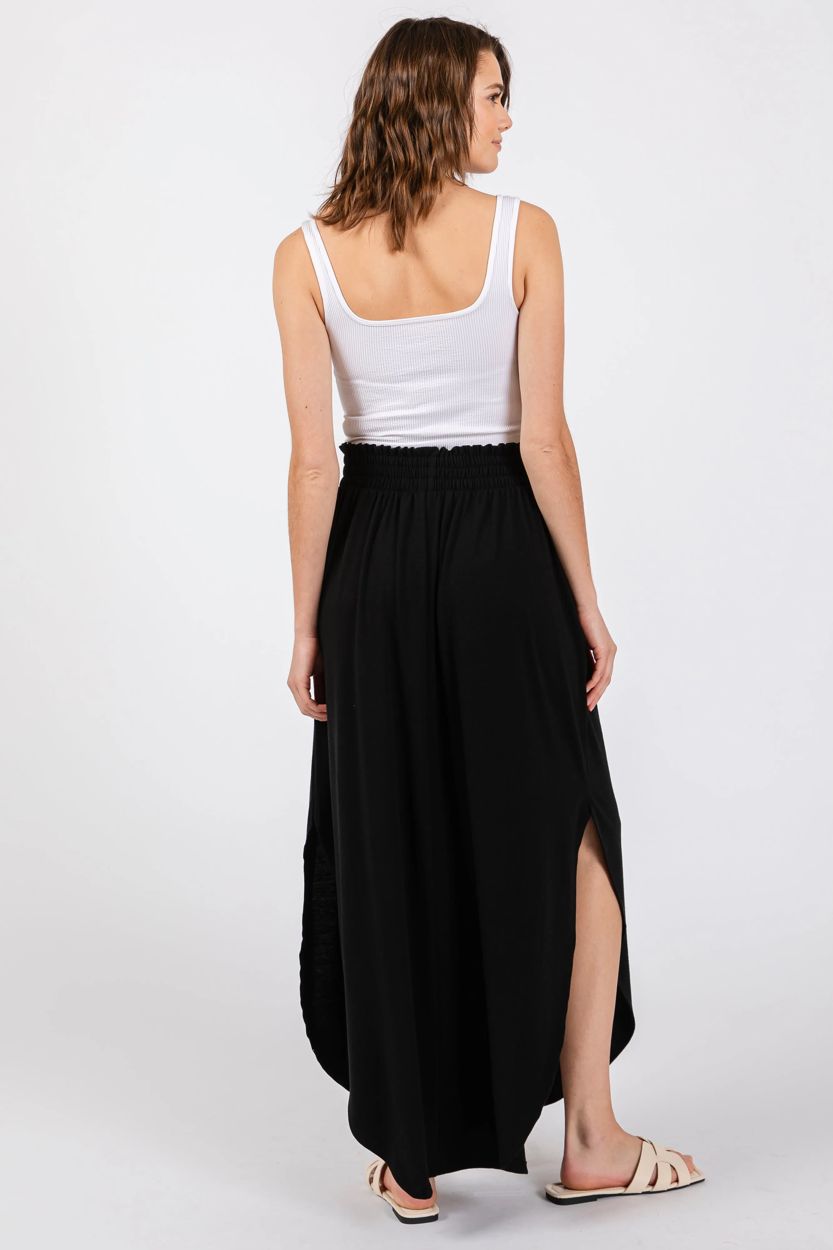 Black Smocked Rounded Hem Maxi Skirt sold by Pinkblush product image thumbnail 3