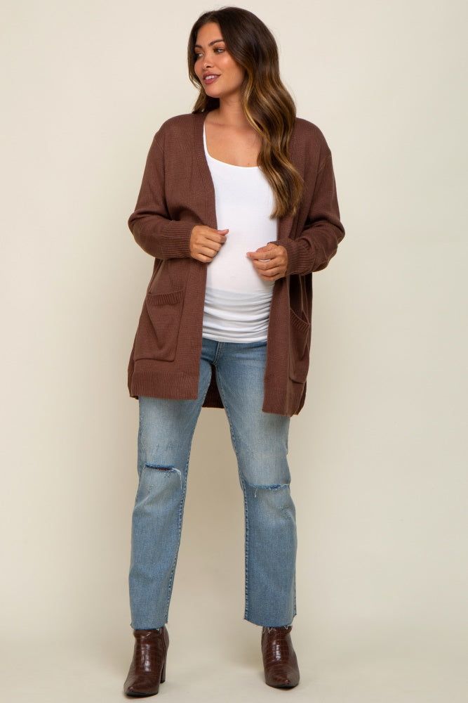 Brown Front Pocket Maternity Cardigan sold by Pinkblush product image thumbnail 4