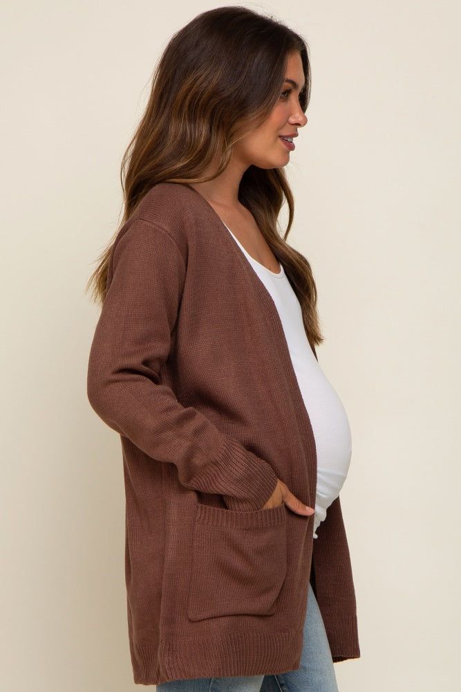 Brown Front Pocket Maternity Cardigan sold by Pinkblush product image thumbnail 2