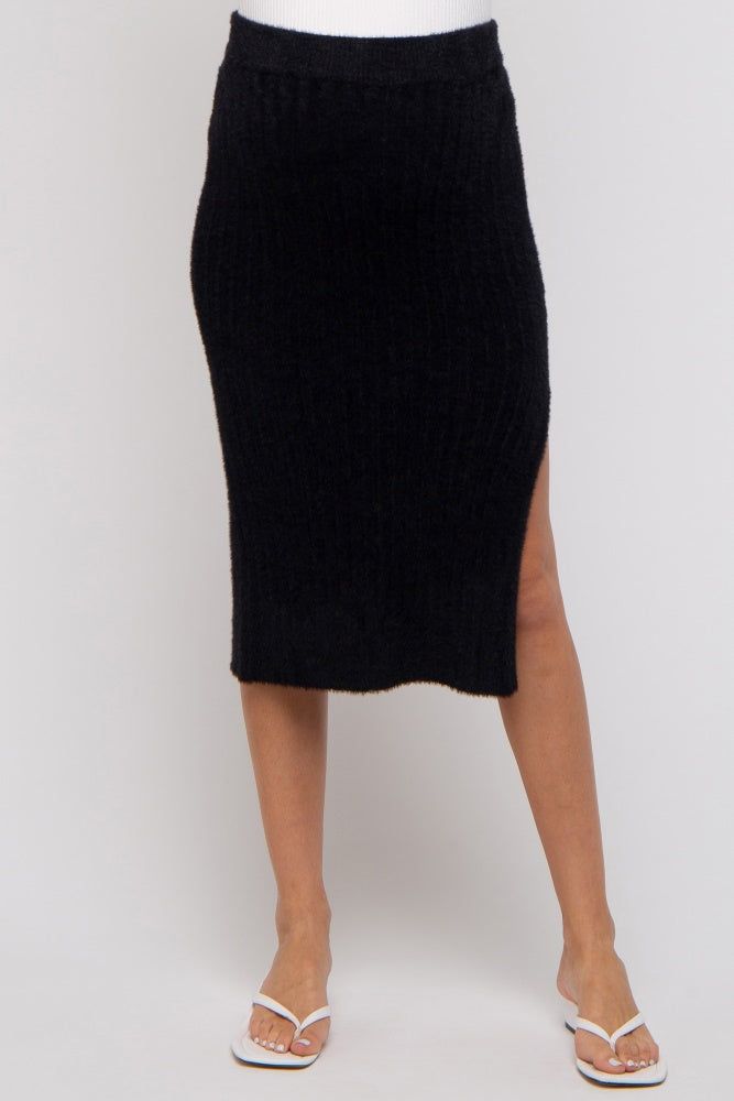 Black Fuzzy Ribbed Maternity Midi Skirt sold by Pinkblush product image thumbnail 2