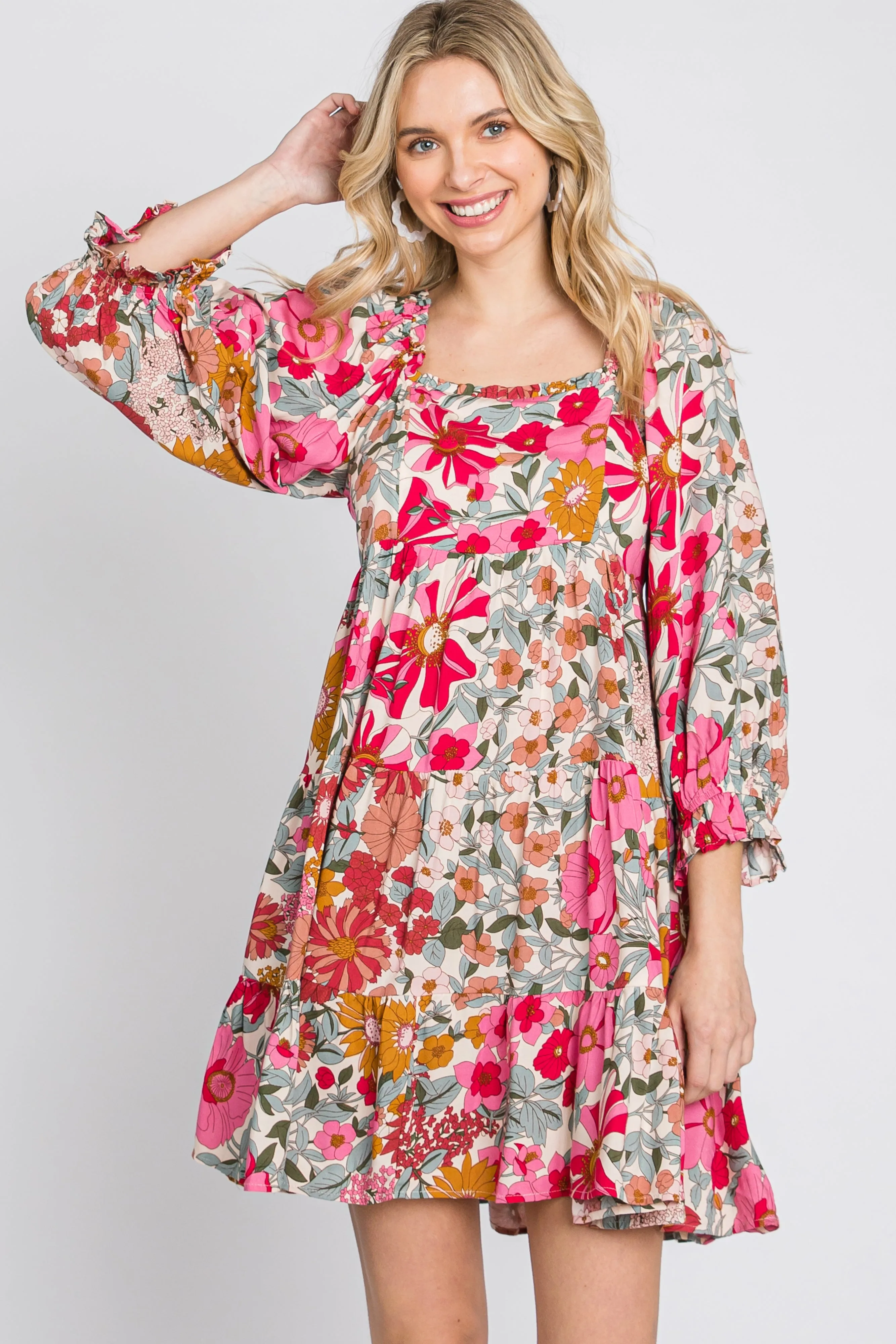 Pink Floral 3/4 Sleeve Tiered Maternity Dress sold by Pinkblush product image thumbnail 5