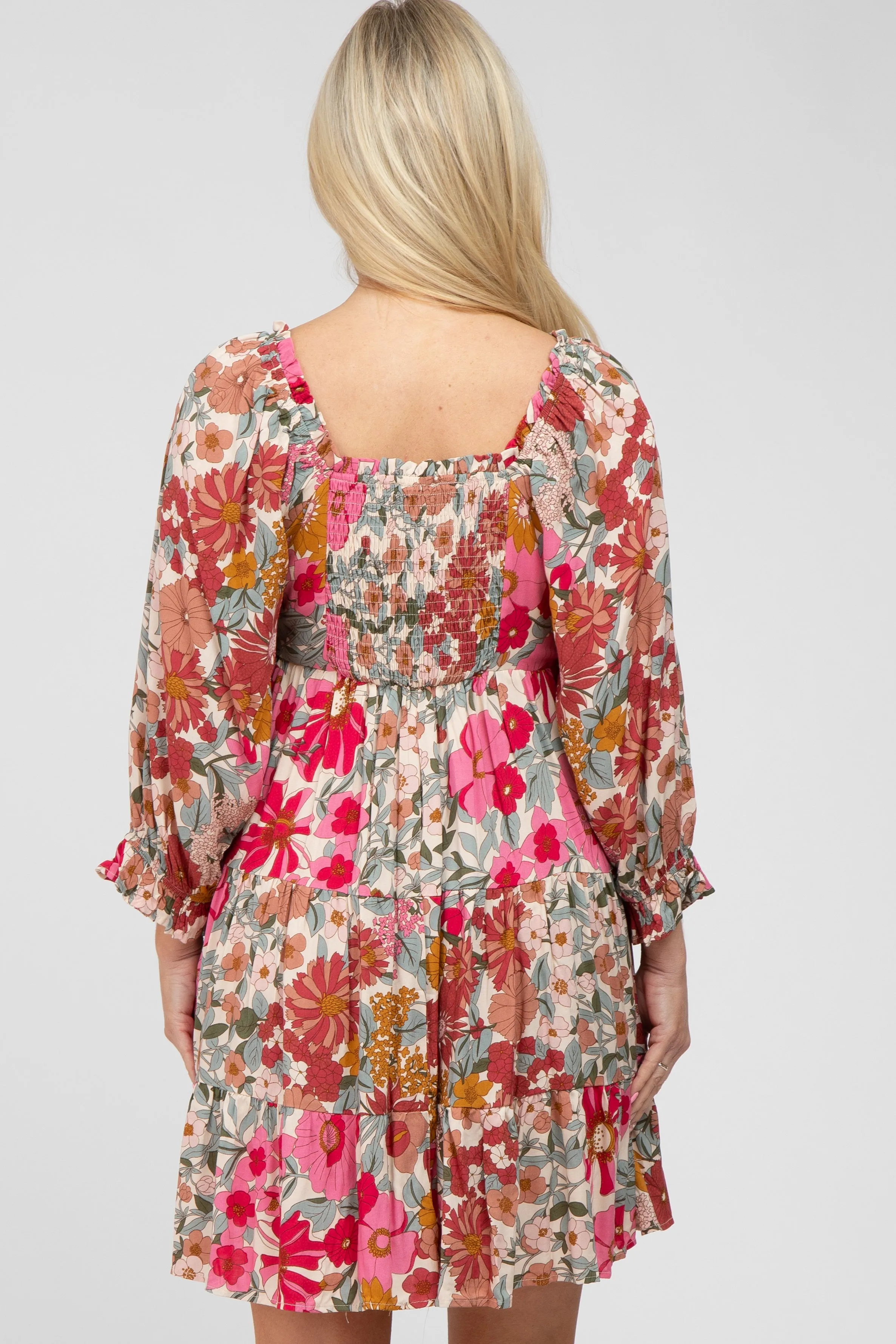 Pink Floral 3/4 Sleeve Tiered Maternity Dress sold by Pinkblush product image thumbnail 3
