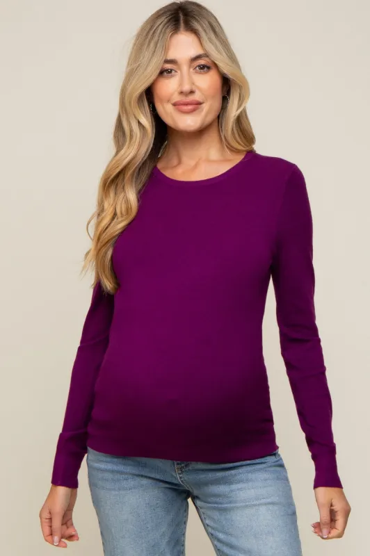 Purple Knit Long Sleeve Maternity Top sold by Pinkblush