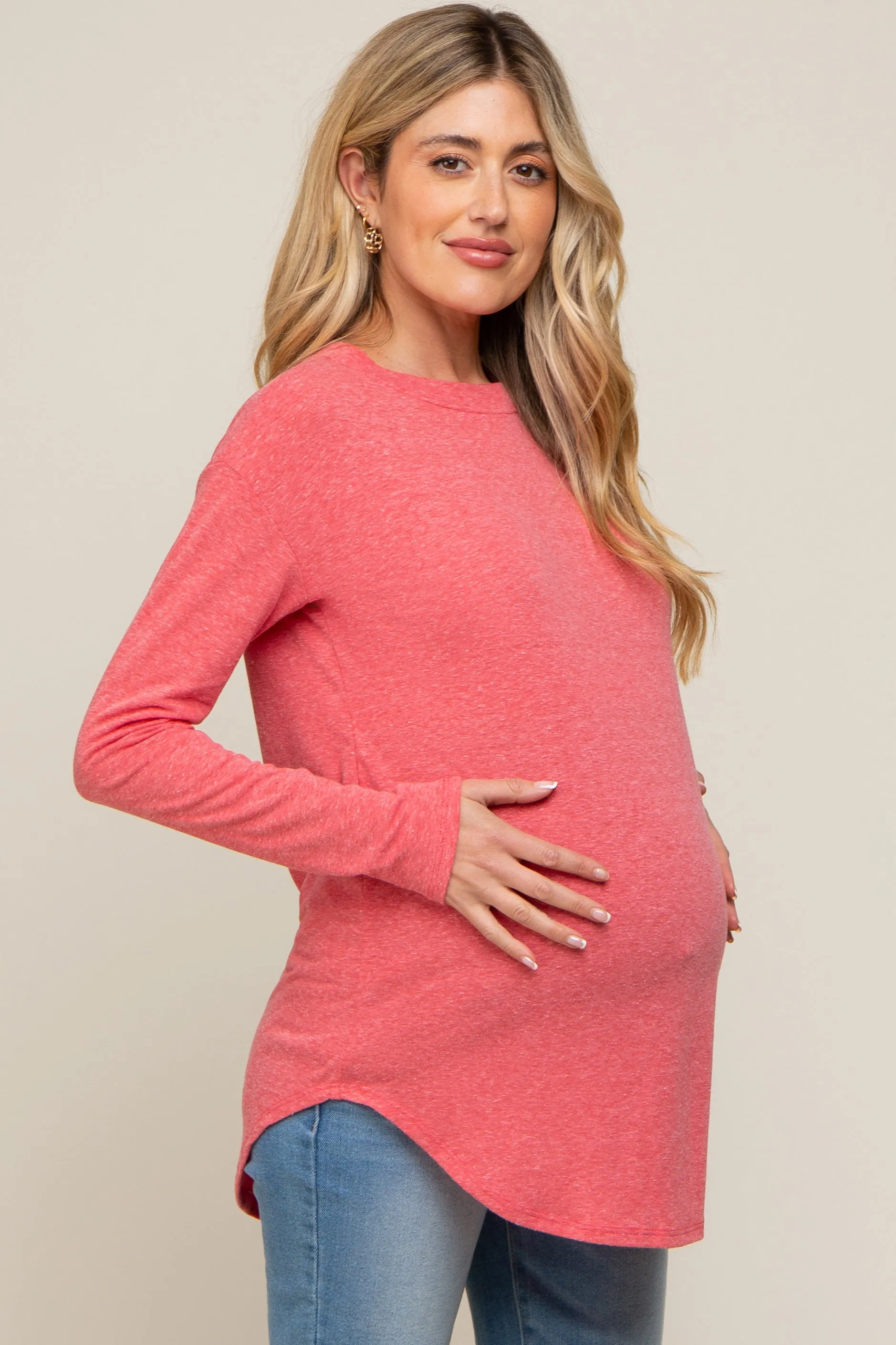 Red Long Sleeve Curved Hem Maternity Top sold by Pinkblush product image thumbnail 2