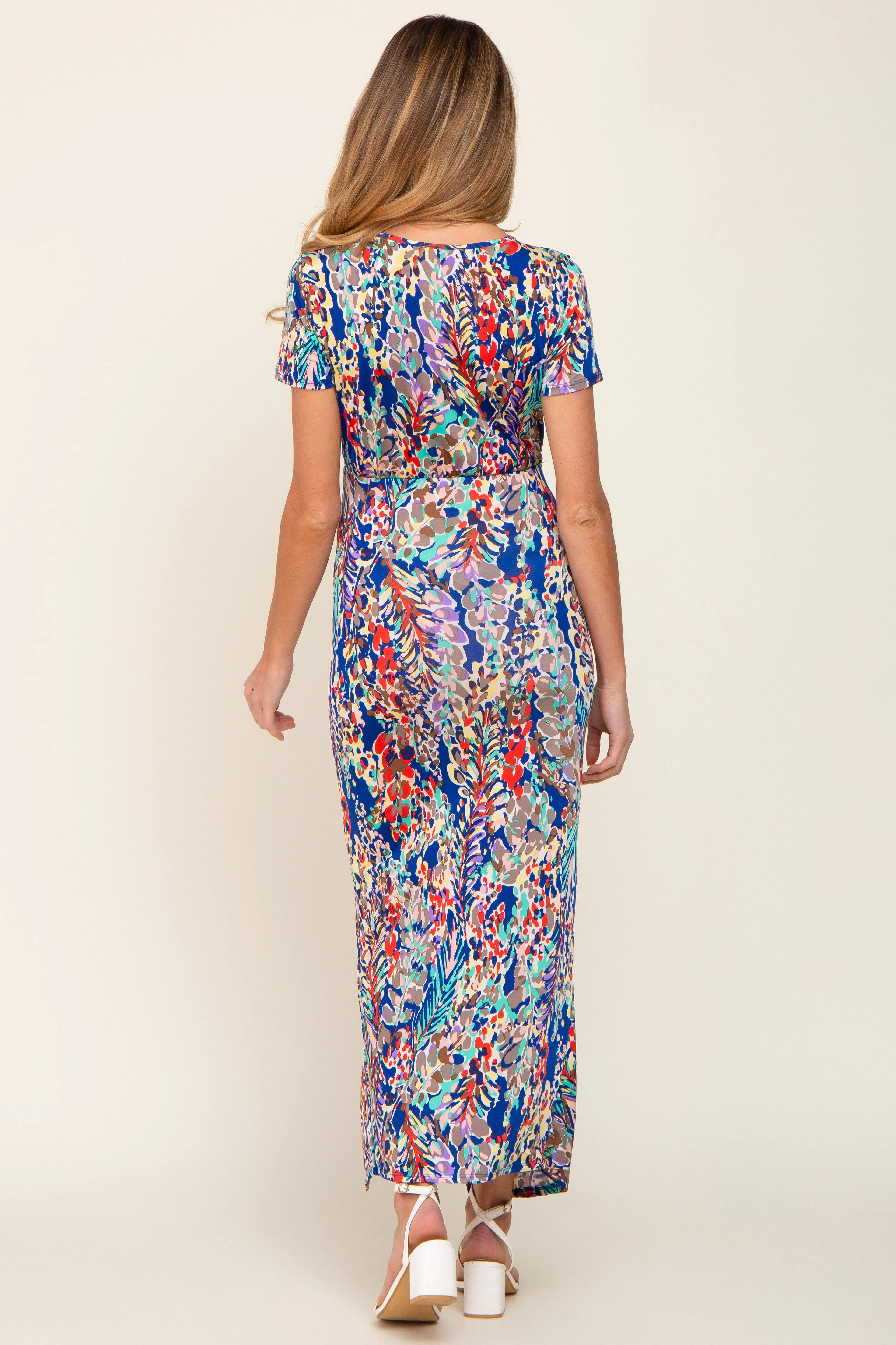 Royal Blue Multi-Color Floral Side Slit Maternity Maxi Dress sold by Pinkblush product image thumbnail 3