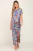 Royal Blue Multi-Color Floral Side Slit Maternity Maxi Dress sold by Pinkblush