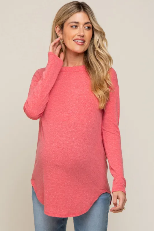 Red Long Sleeve Curved Hem Maternity Top sold by Pinkblush