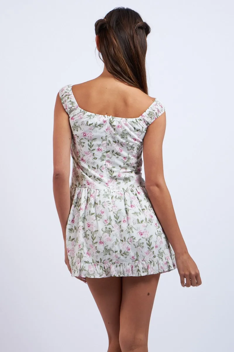 Mint Pink Floral Wide Band Strap Ruffle Mini Dress sold by Pinkblush product image thumbnail 5