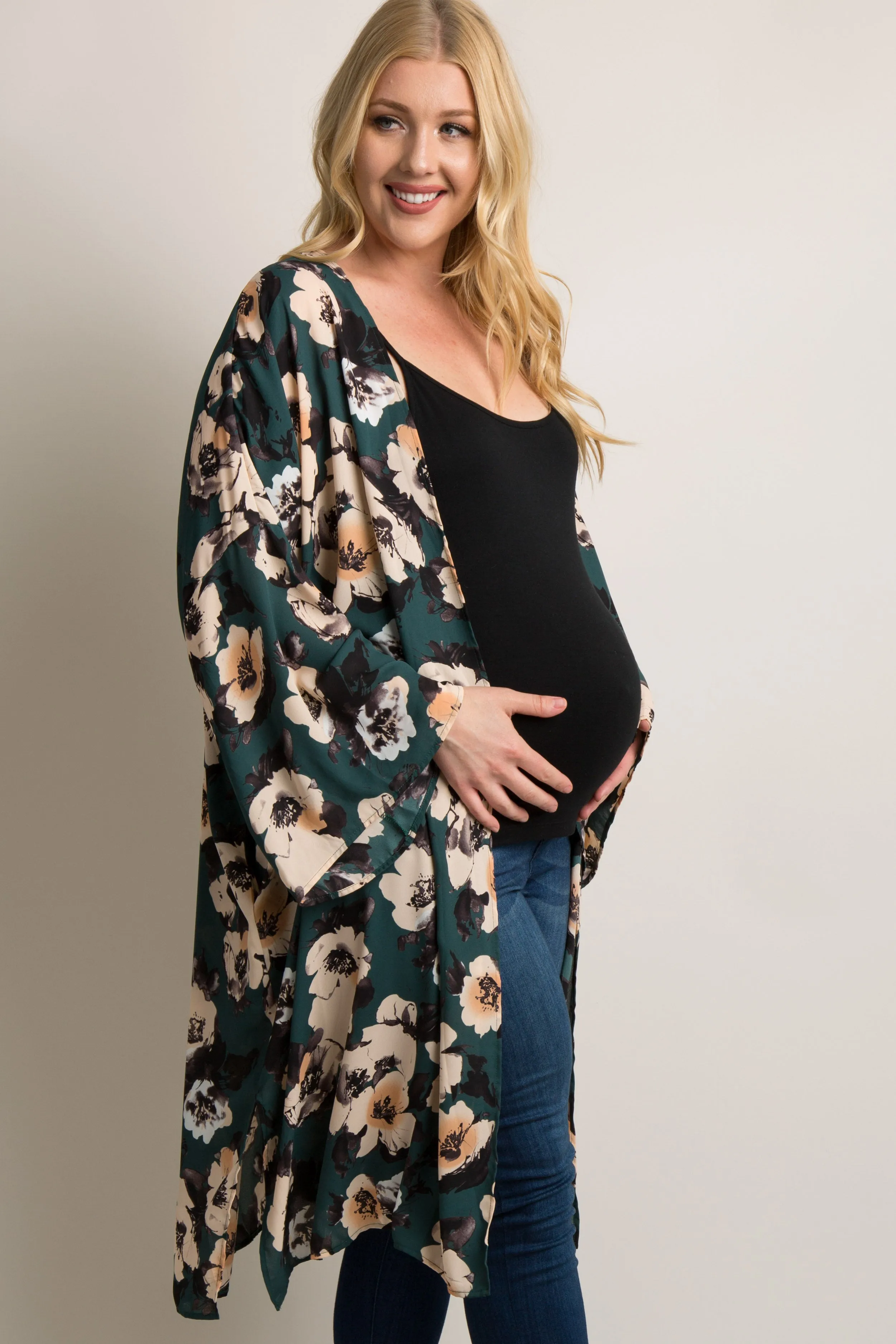PinkBlush Green Floral Chiffon Long Maternity Plus Cover Up sold by Pinkblush product image thumbnail 5