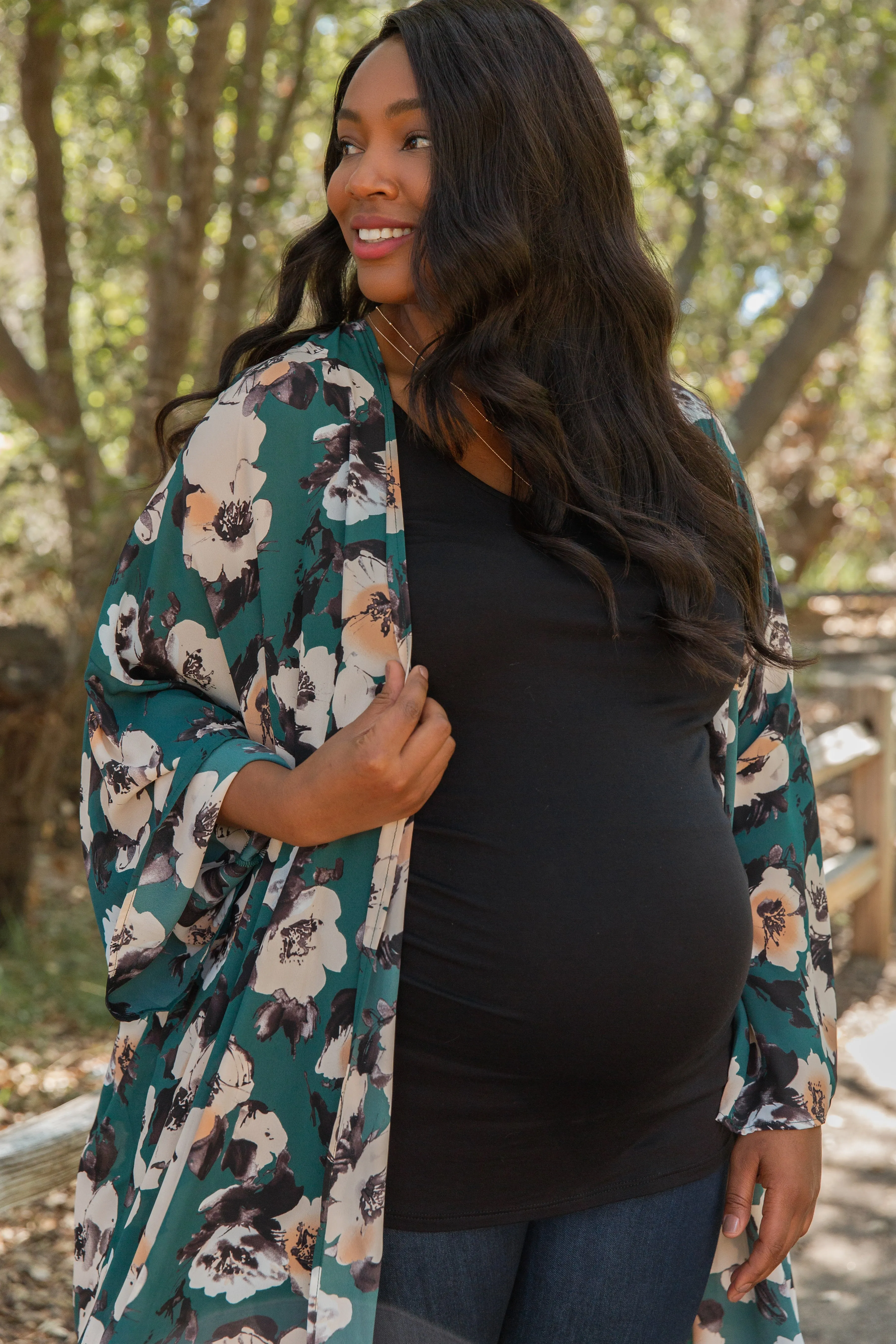 PinkBlush Green Floral Chiffon Long Maternity Plus Cover Up sold by Pinkblush product image thumbnail 2