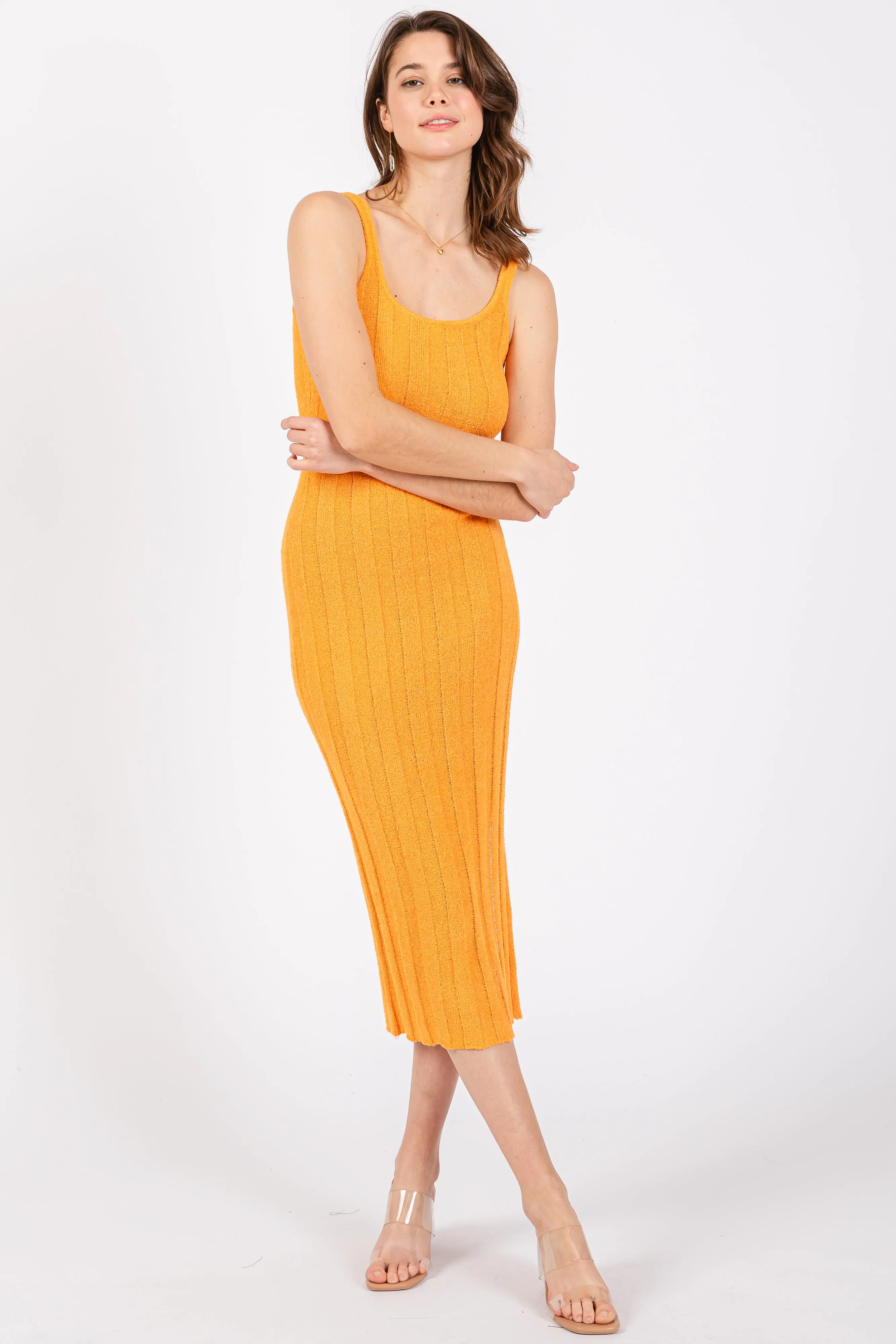 Orange Rib Knit Side Slit Maxi Dress sold by Pinkblush product image thumbnail 4