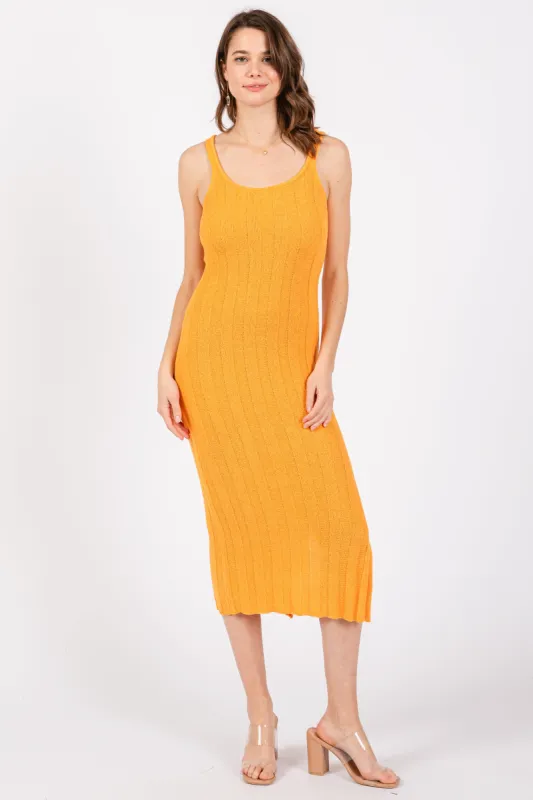 Orange Rib Knit Side Slit Maxi Dress sold by Pinkblush