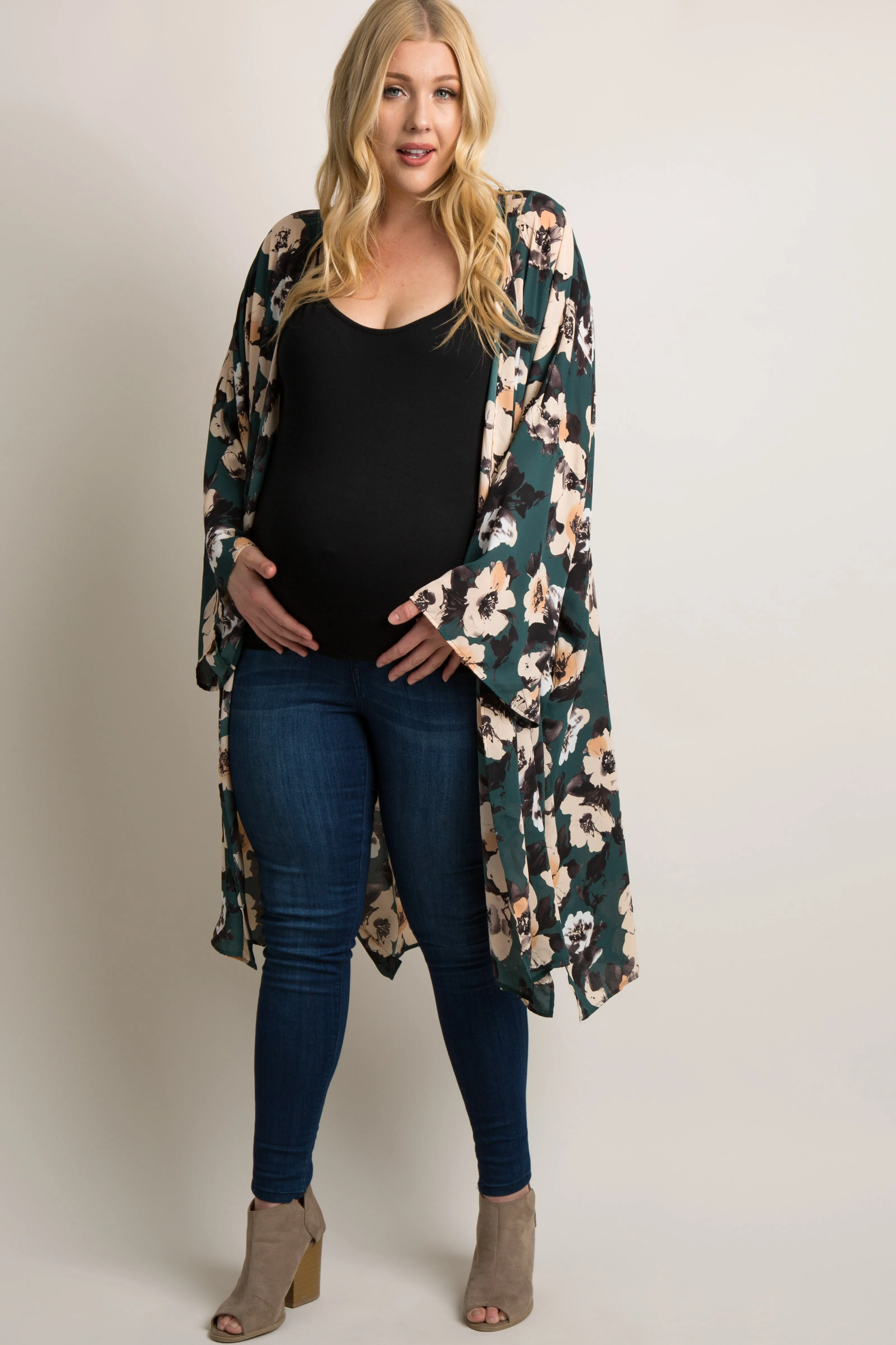 PinkBlush Green Floral Chiffon Long Maternity Plus Cover Up sold by Pinkblush product image thumbnail 3