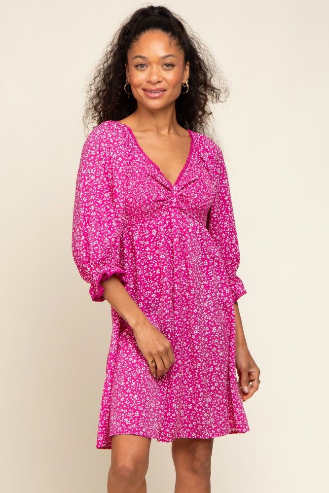 Magenta Floral 3/4 Sleeve Dress sold by Pinkblush
