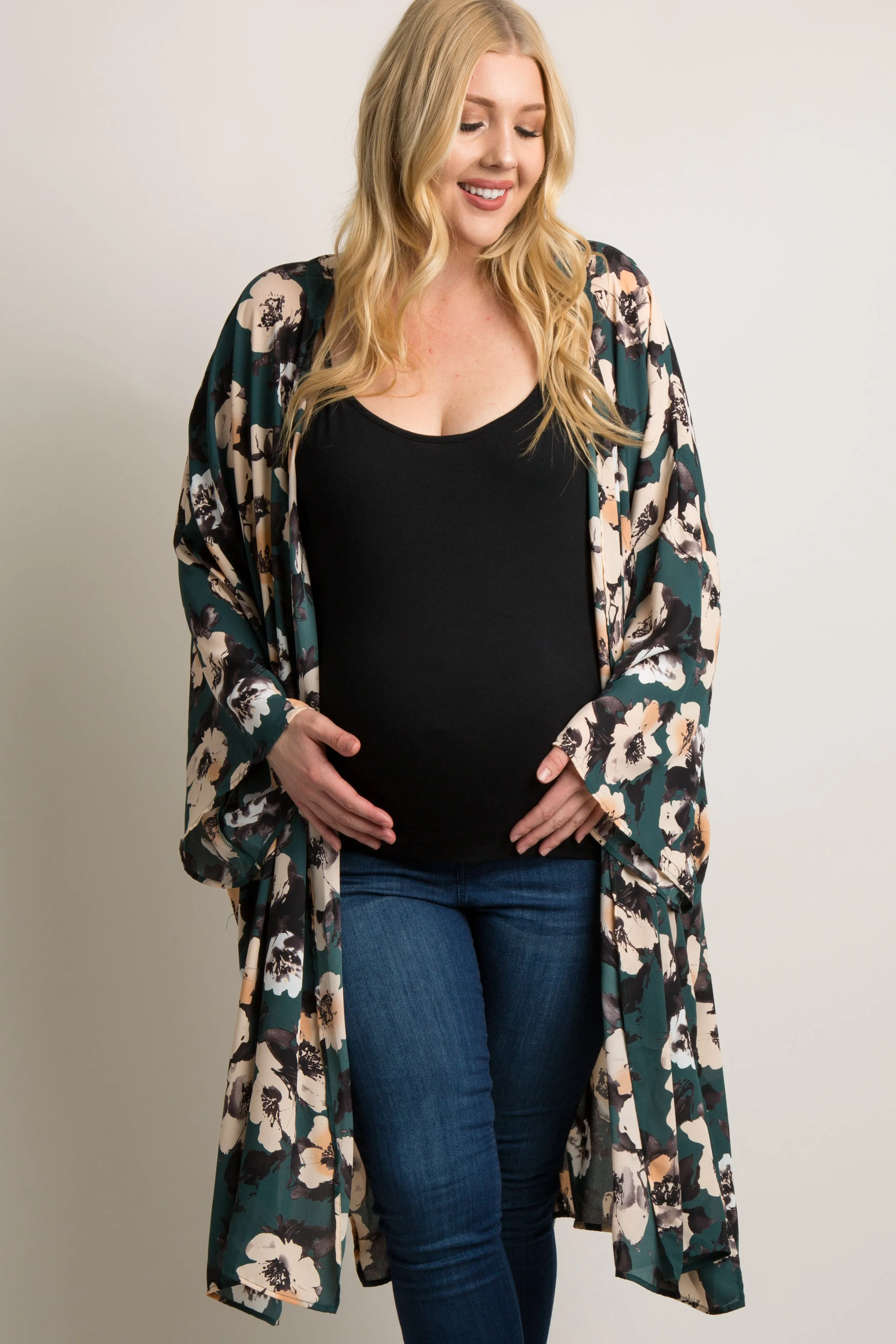 PinkBlush Green Floral Chiffon Long Maternity Plus Cover Up sold by Pinkblush product image thumbnail 4