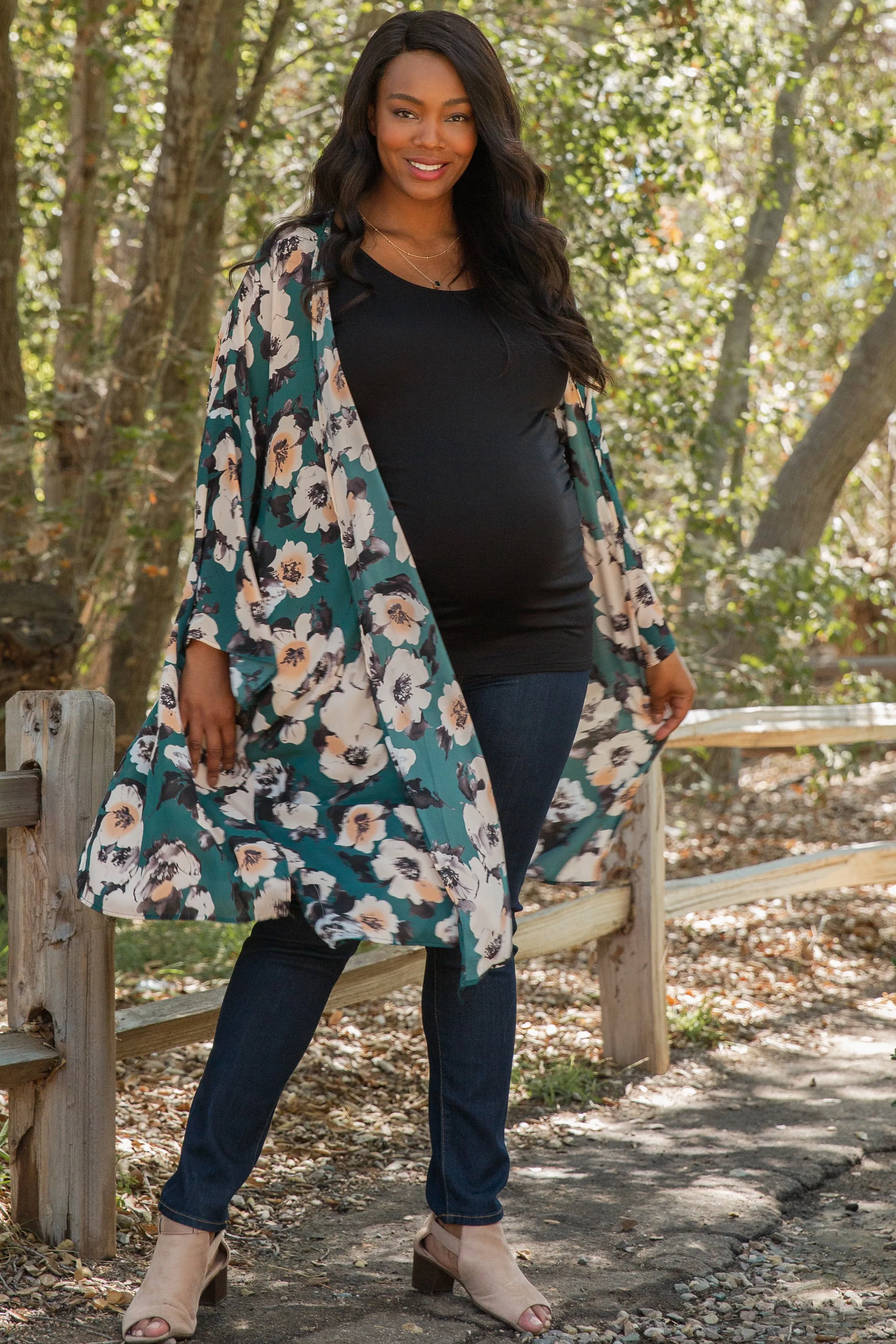 PinkBlush Green Floral Chiffon Long Maternity Plus Cover Up sold by Pinkblush