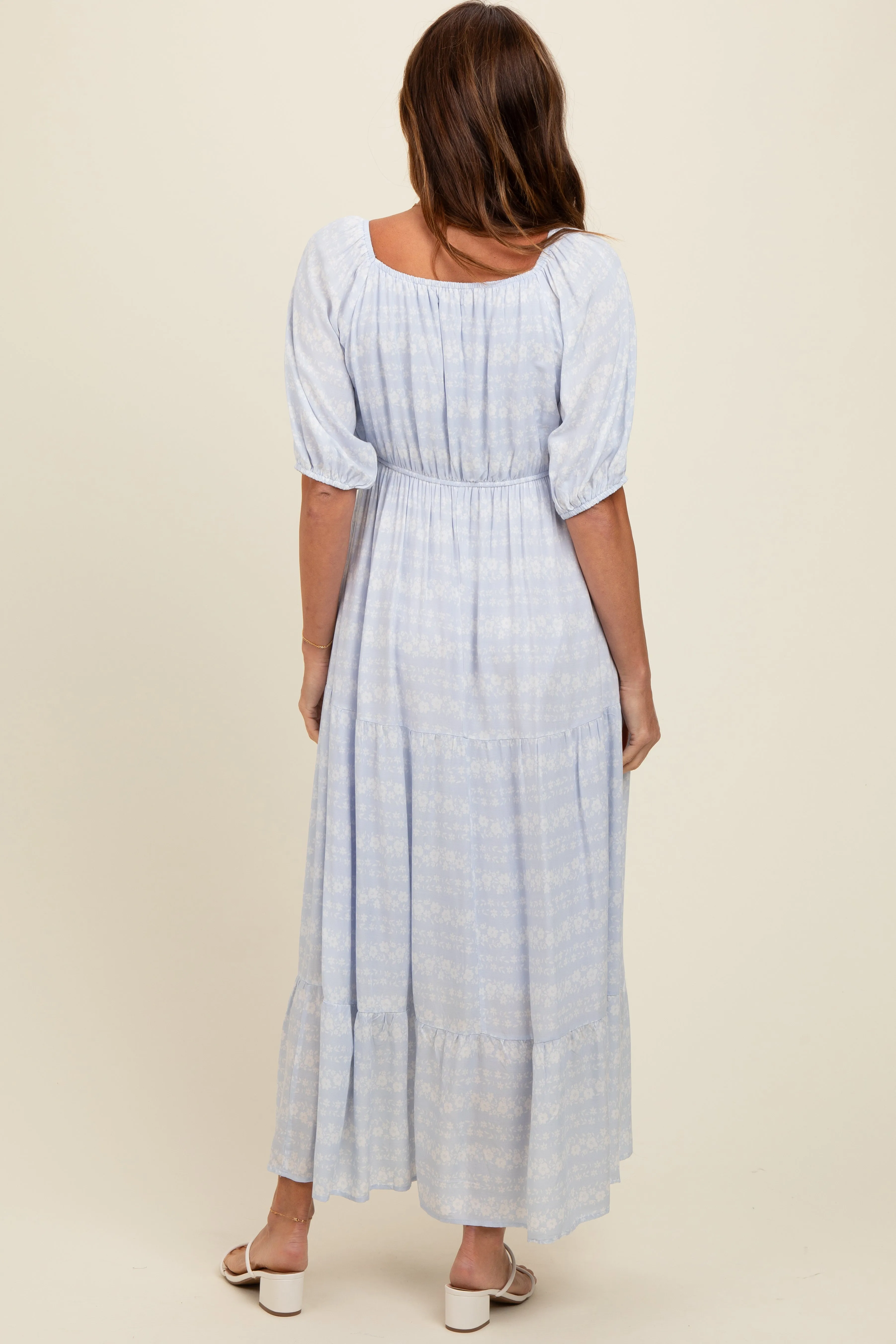 Light Blue Floral Tiered Maxi Dress sold by Pinkblush product image thumbnail 5