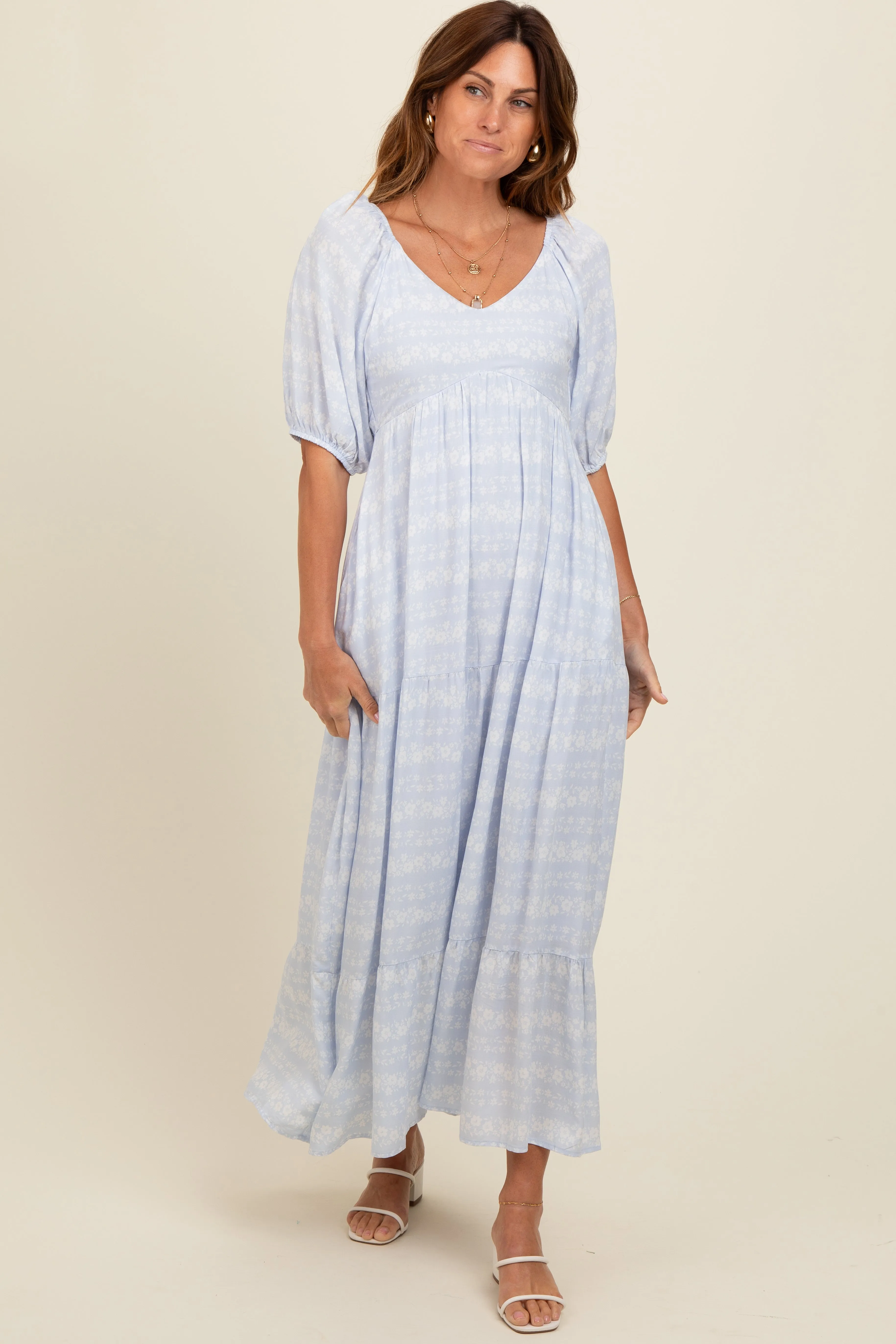 Light Blue Floral Tiered Maxi Dress sold by Pinkblush product image thumbnail 2