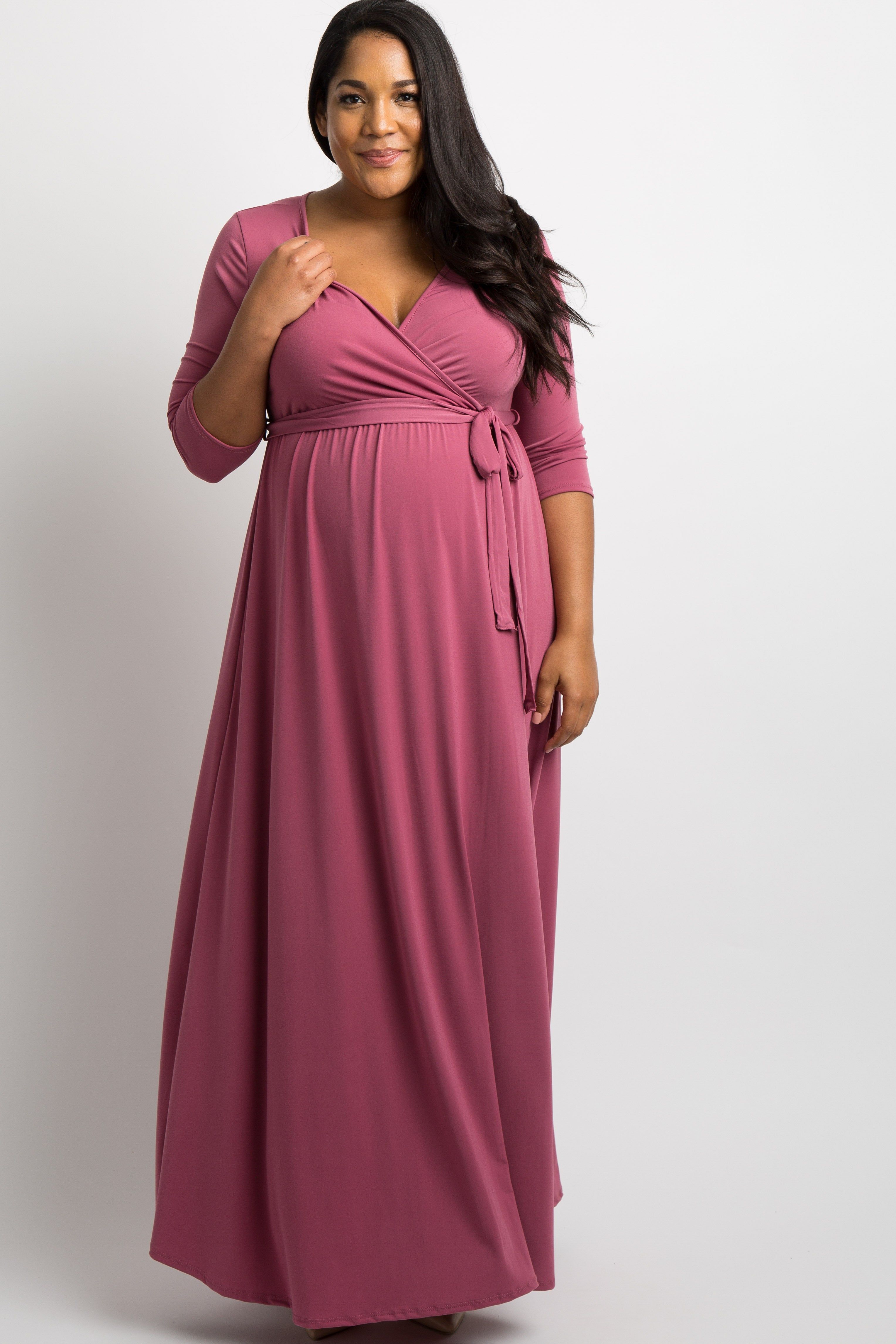 PinkBlush Mauve Sash Tie Wrap Plus Maternity Maxi Dress sold by Pinkblush product image thumbnail 4