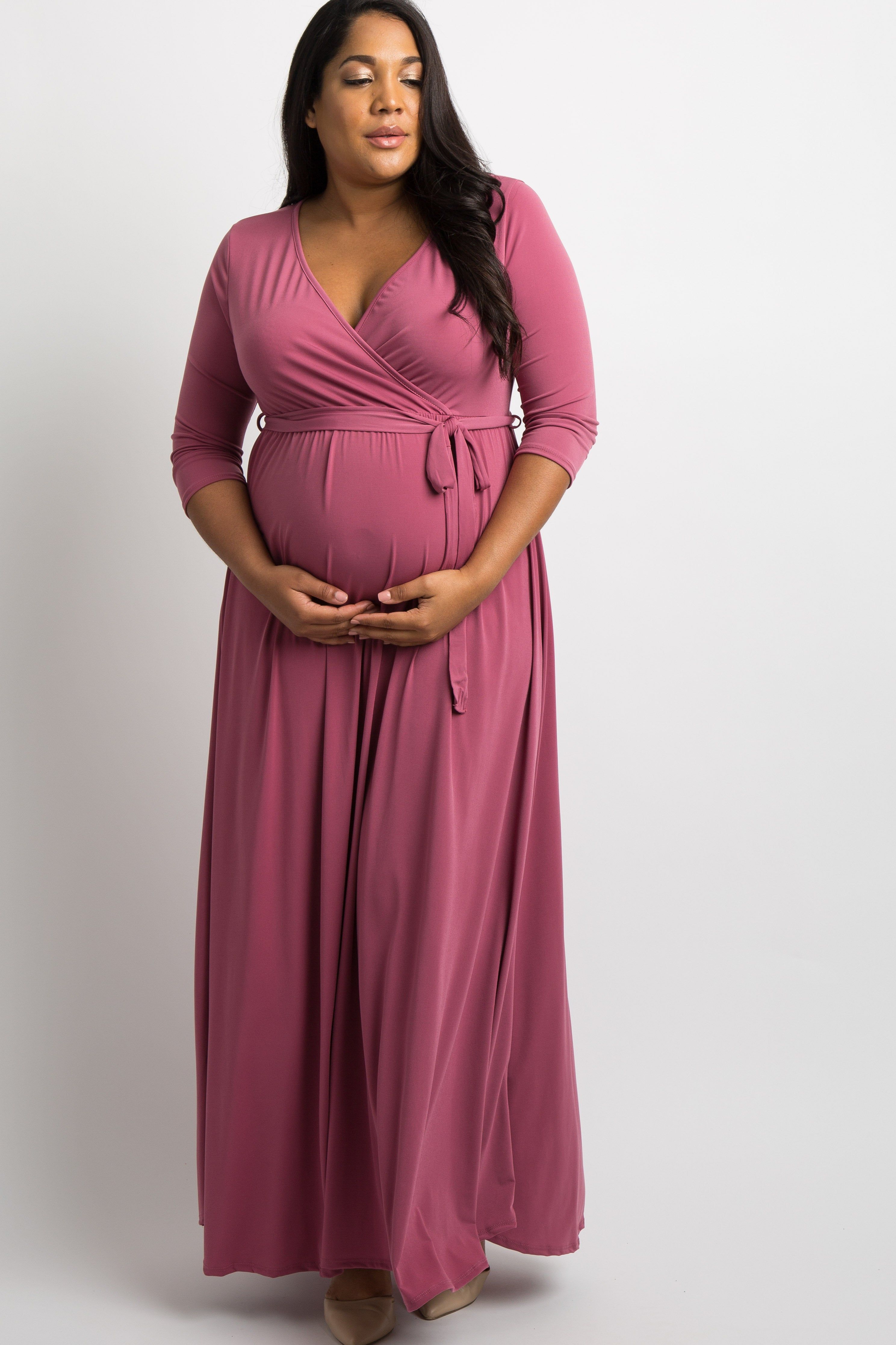 PinkBlush Mauve Sash Tie Wrap Plus Maternity Maxi Dress sold by Pinkblush