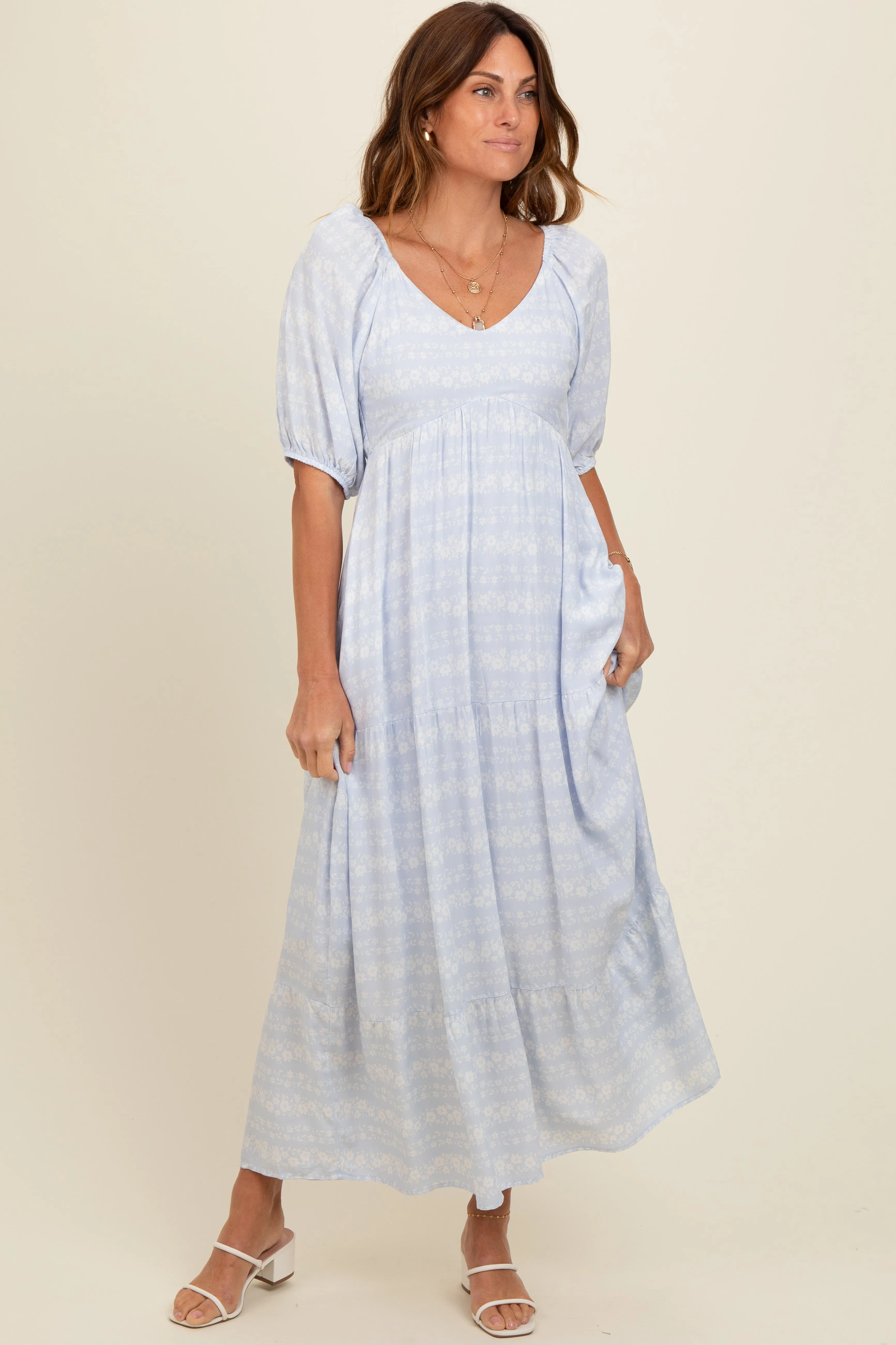 Light Blue Floral Tiered Maxi Dress sold by Pinkblush product image thumbnail 3