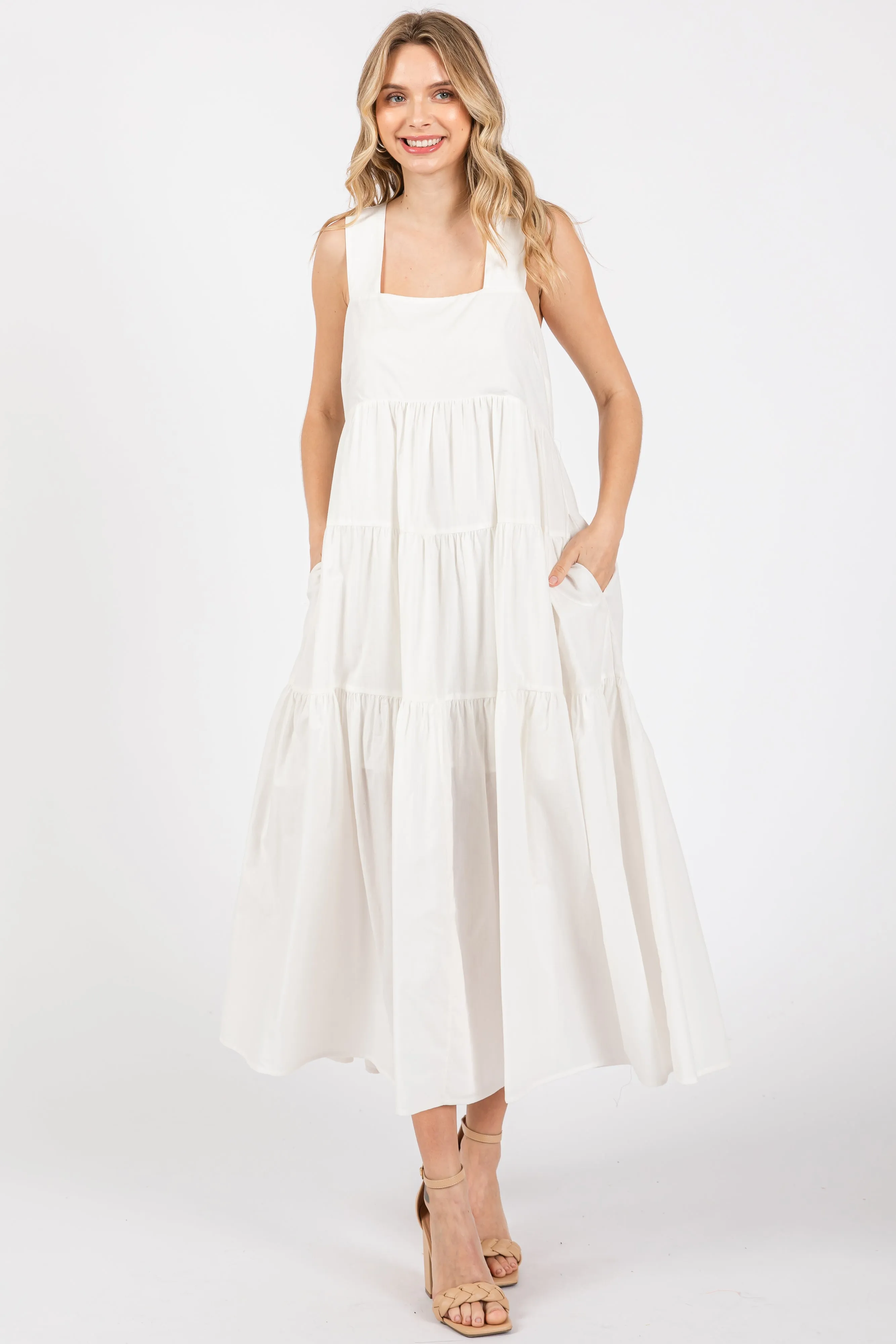 White Tiered Maternity Maxi Dress sold by Pinkblush product image thumbnail 4