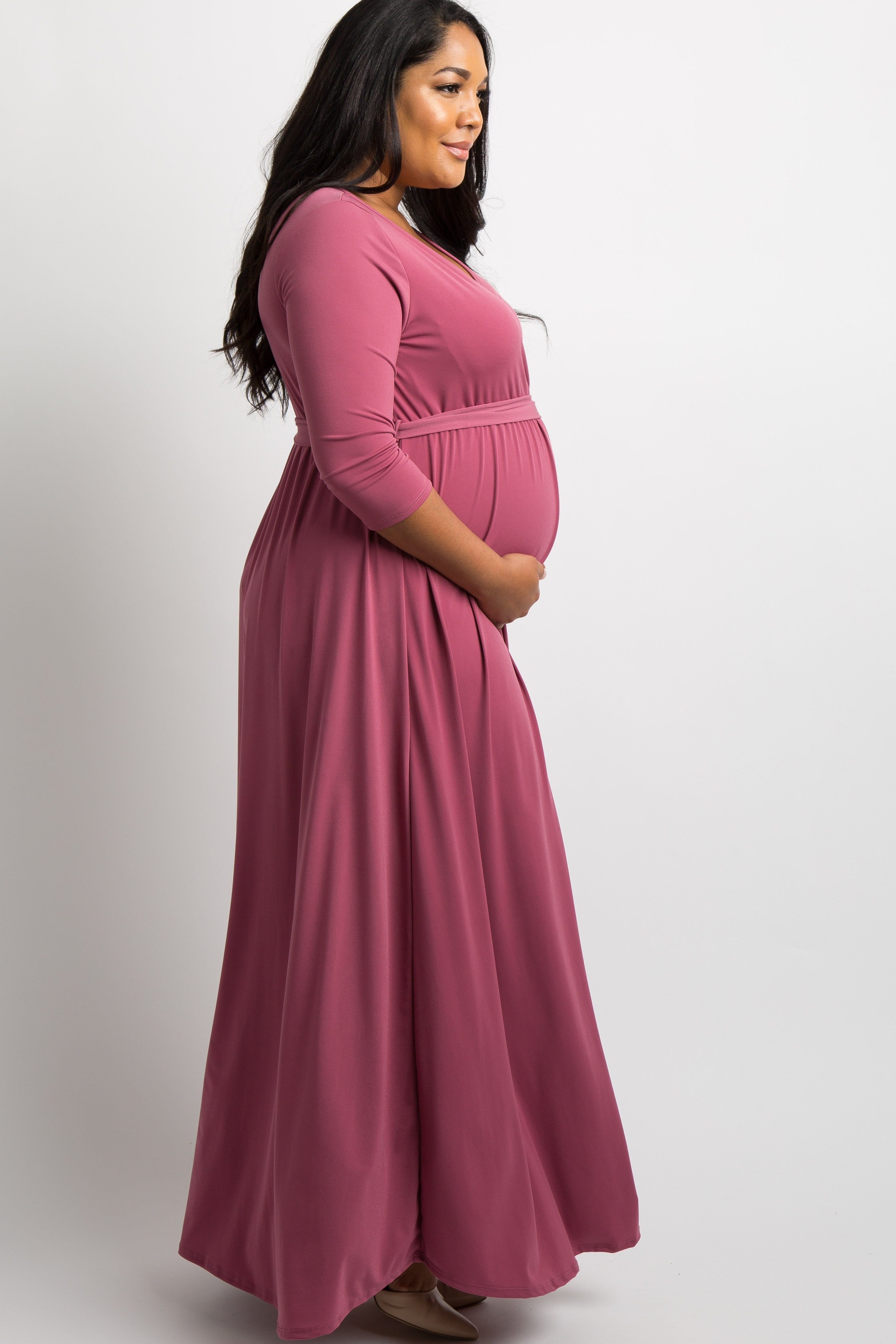 PinkBlush Mauve Sash Tie Wrap Plus Maternity Maxi Dress sold by Pinkblush product image thumbnail 2