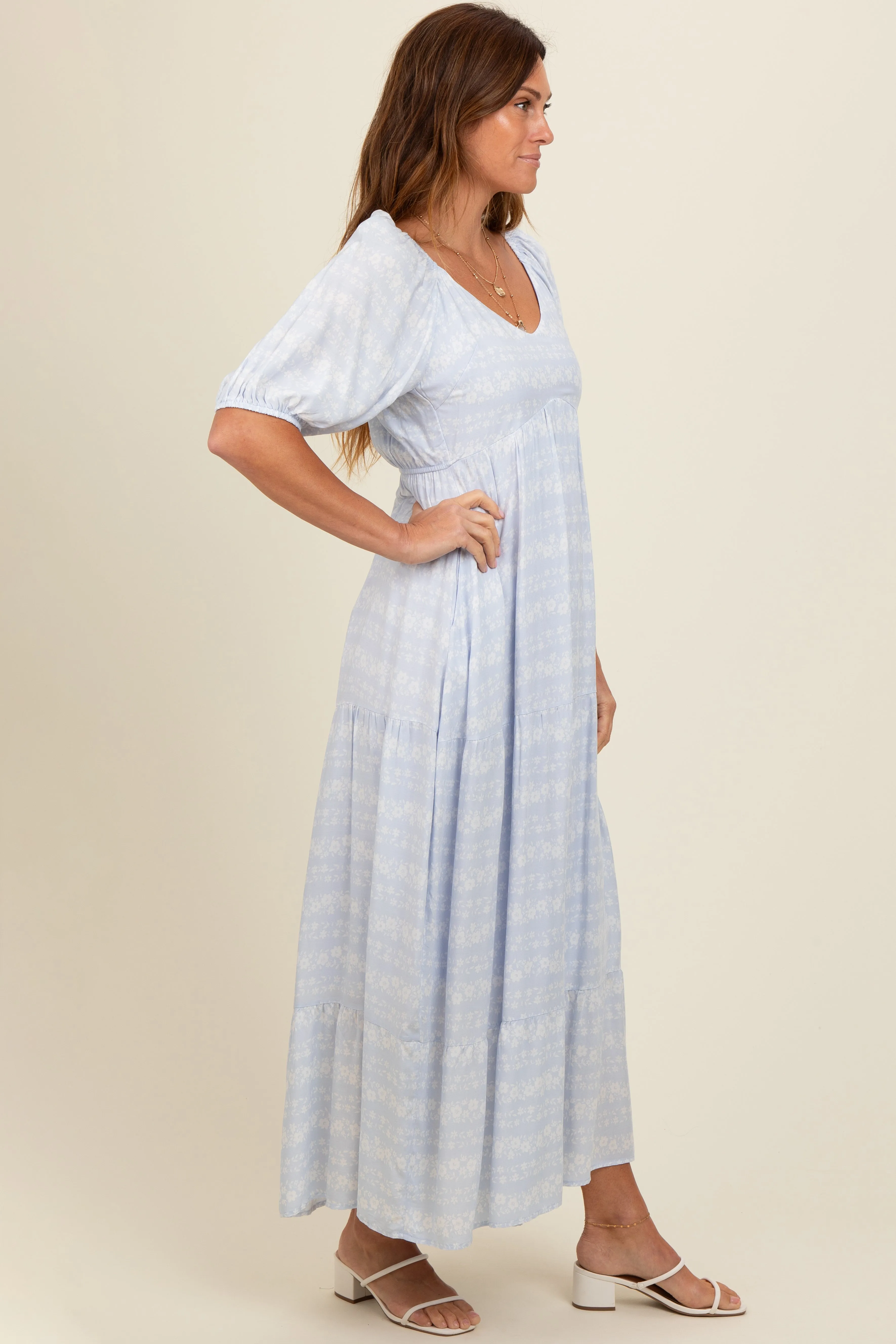 Light Blue Floral Tiered Maxi Dress sold by Pinkblush product image thumbnail 4
