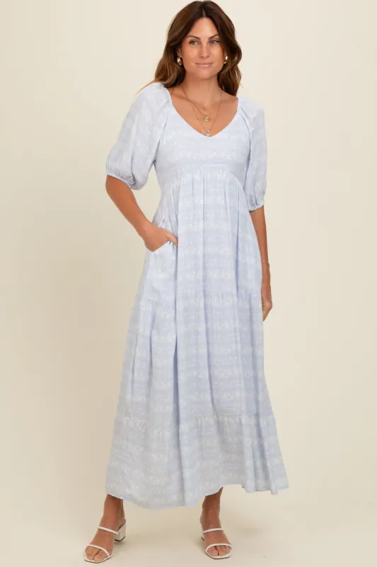Light Blue Floral Tiered Maxi Dress sold by Pinkblush