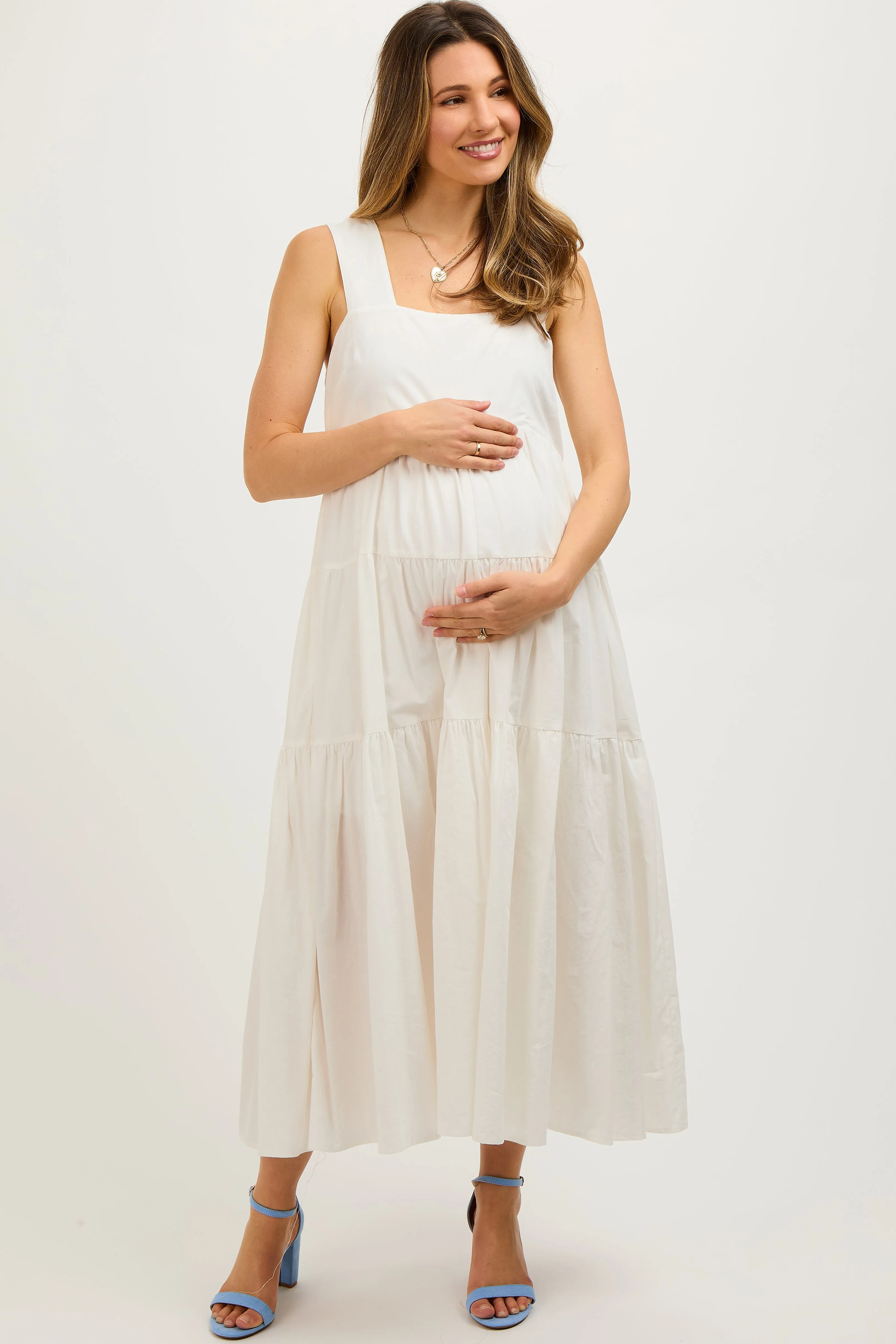 White Tiered Maternity Maxi Dress sold by Pinkblush product image thumbnail 2
