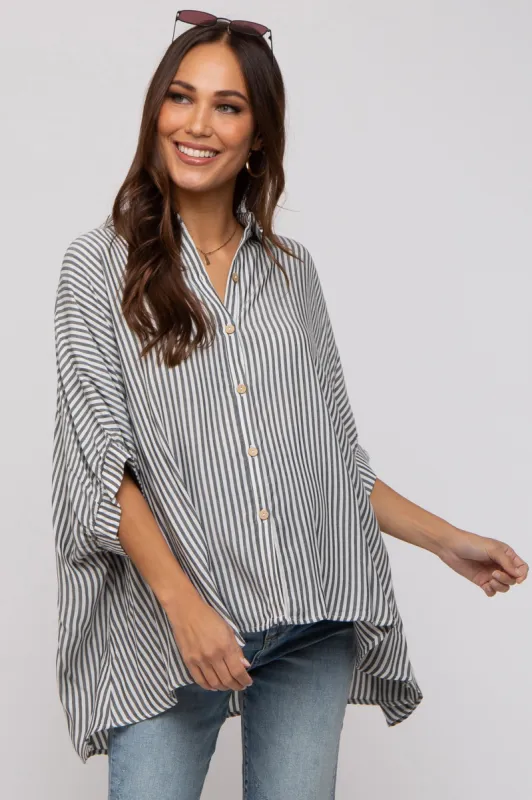 Charcoal Striped Button Up Dolman Maternity Top sold by Pinkblush