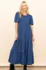 Blue Ditsy Floral Smocked Ruffle Tiered Midi Dress sold by Pinkblush