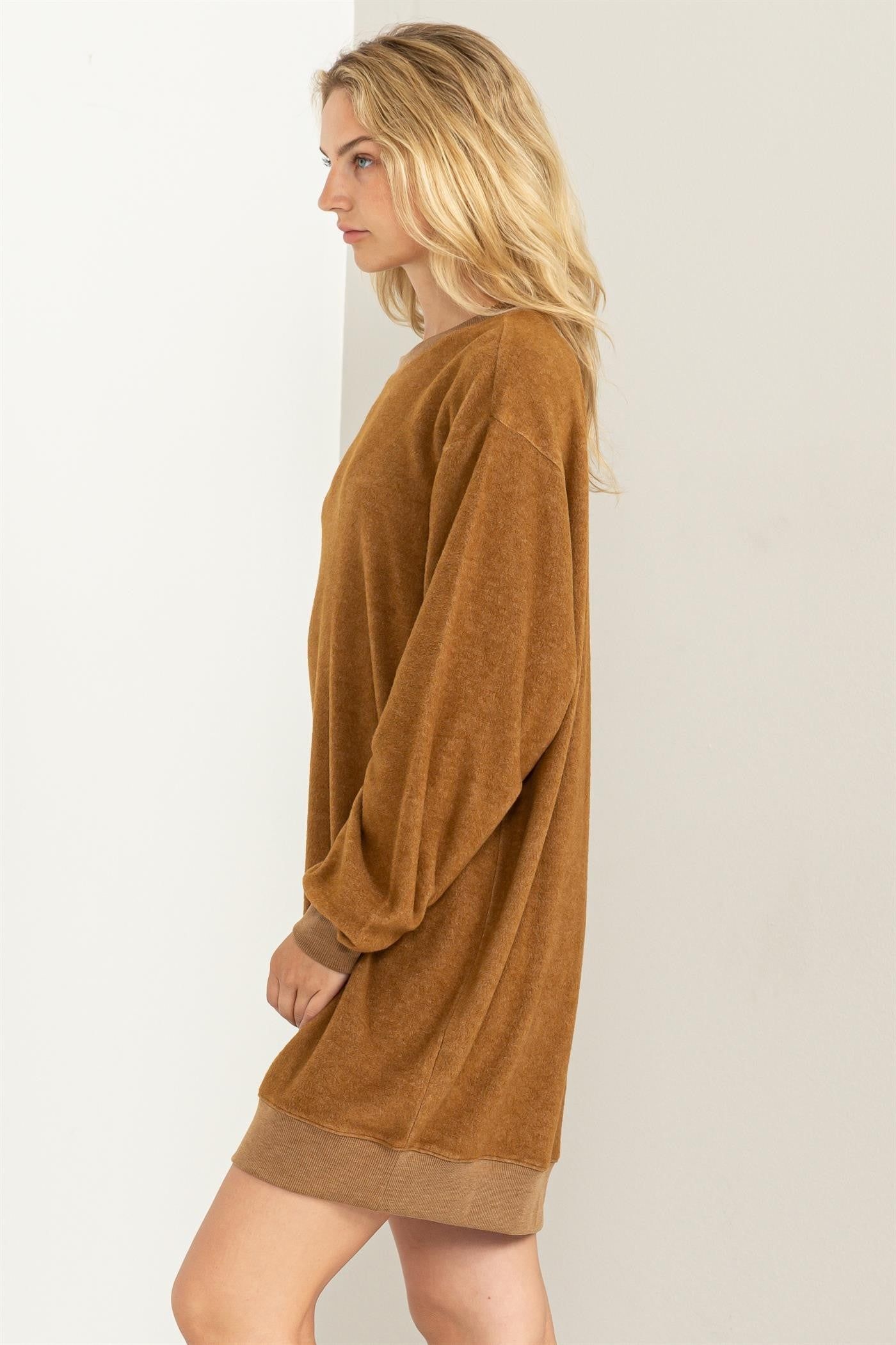 Brown Fleece Oversized Sweatshirt Mini Dress sold by Pinkblush product image thumbnail 2