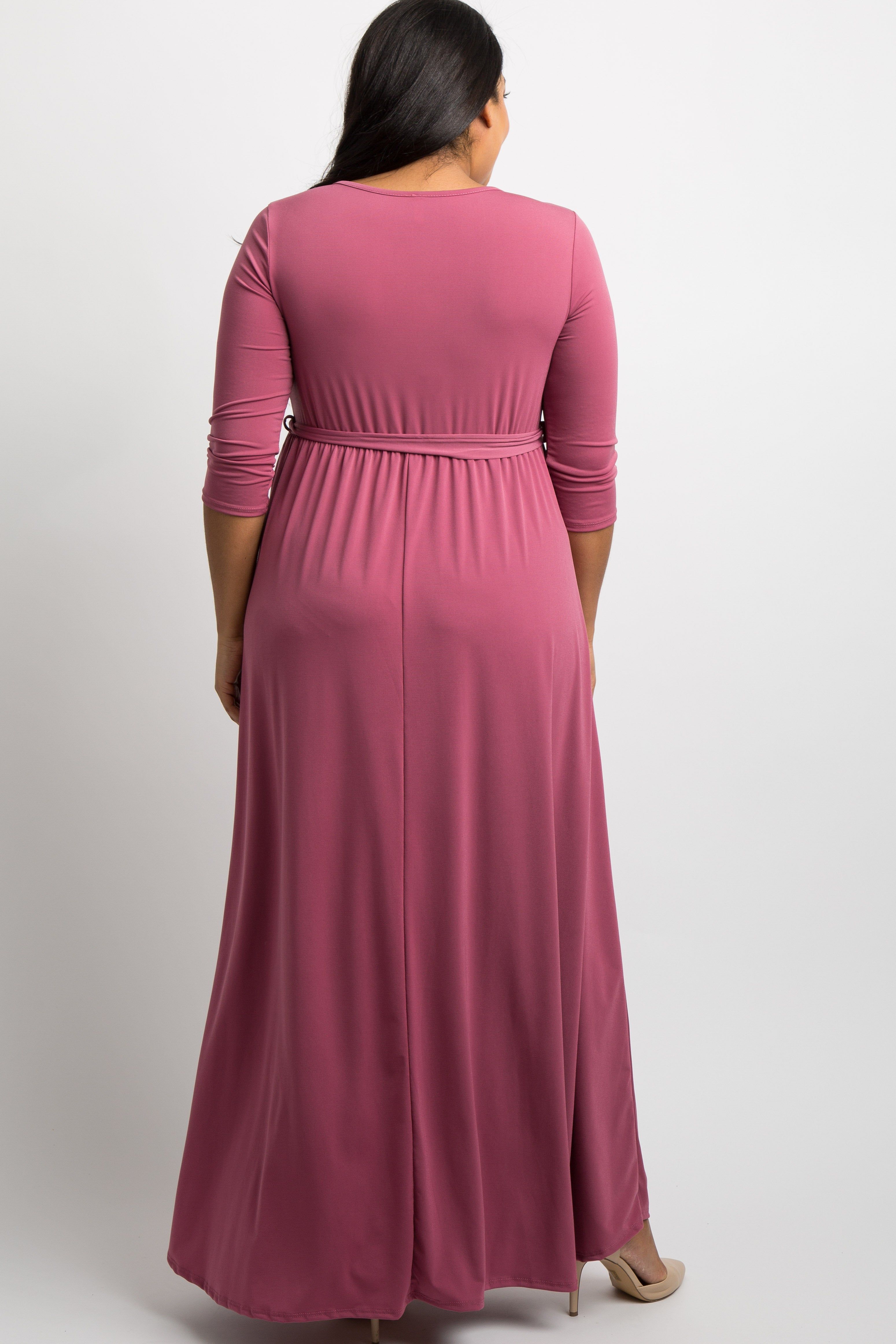 PinkBlush Mauve Sash Tie Wrap Plus Maternity Maxi Dress sold by Pinkblush product image thumbnail 3