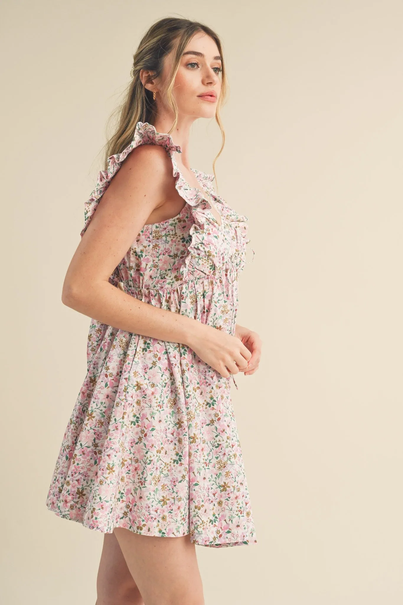 Pink Multi Floral Flutter Sleeve Mini Dress sold by Pinkblush product image thumbnail 2