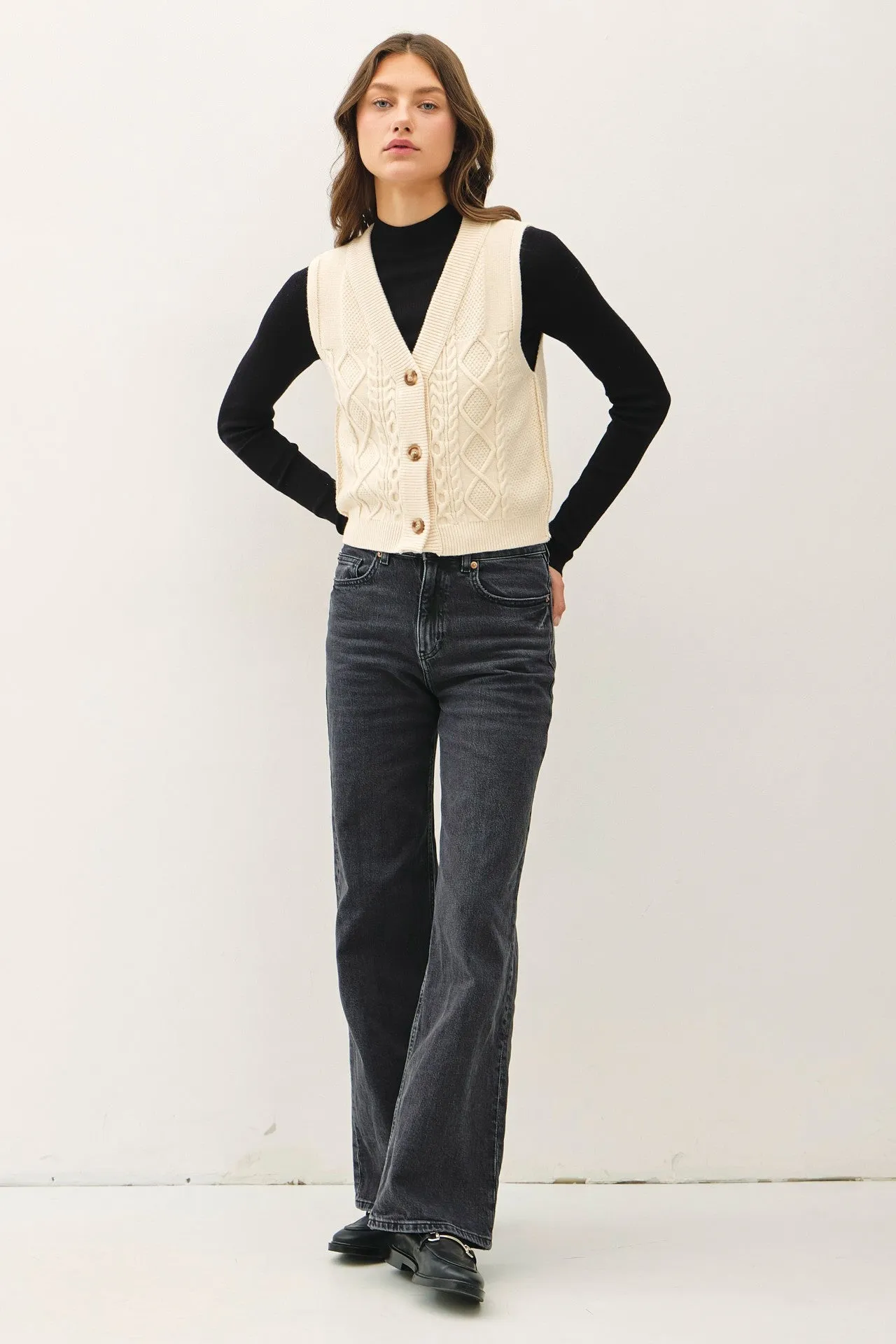 Cream Cable Knit Sweater Button Down Vest sold by Pinkblush product image thumbnail 2